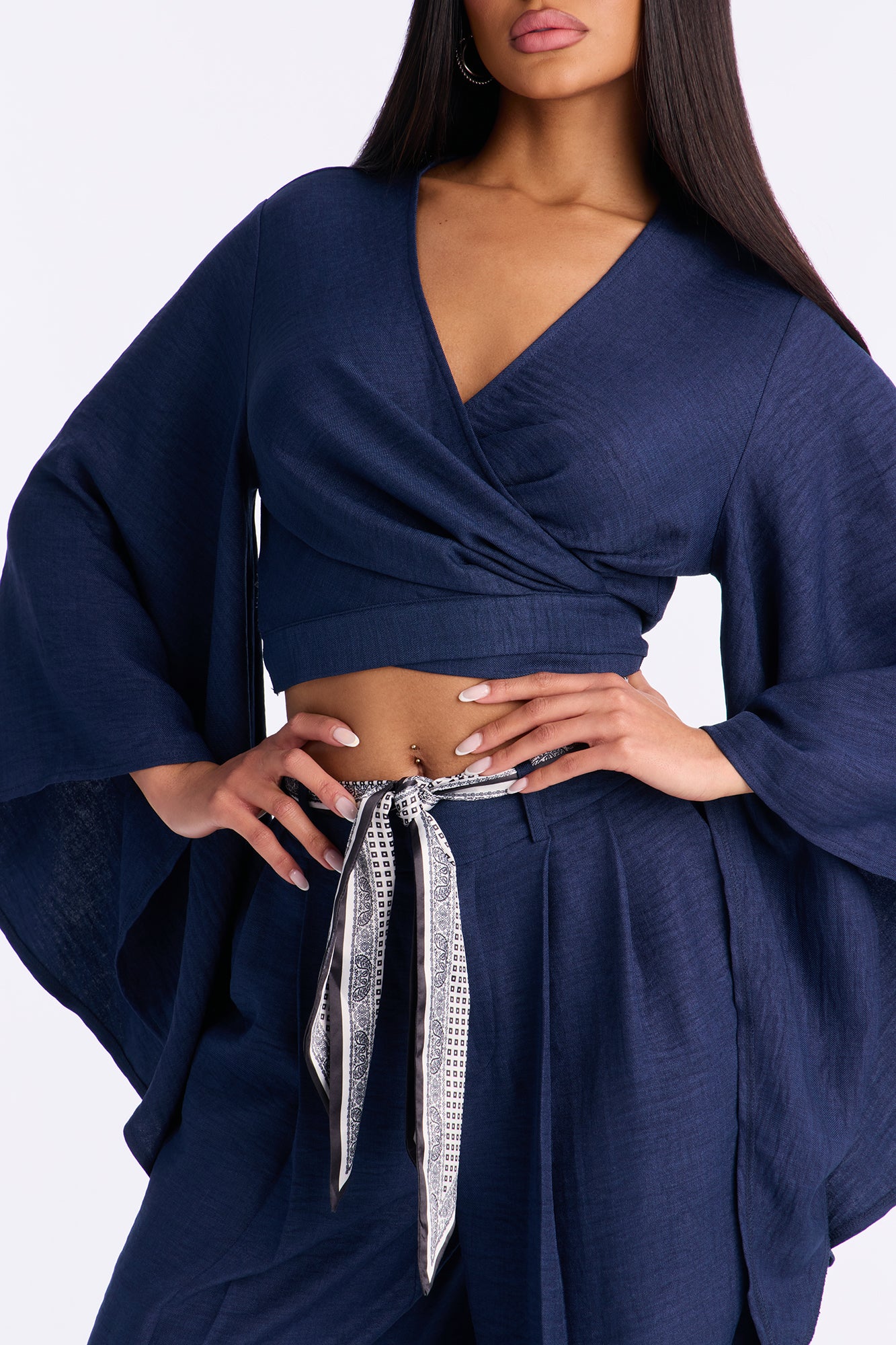 Nara Scarf Belt Pant set - Navy