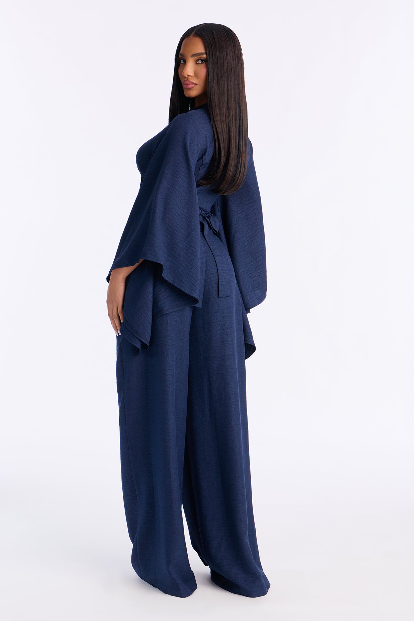 Nara Scarf Belt Pant set - Navy