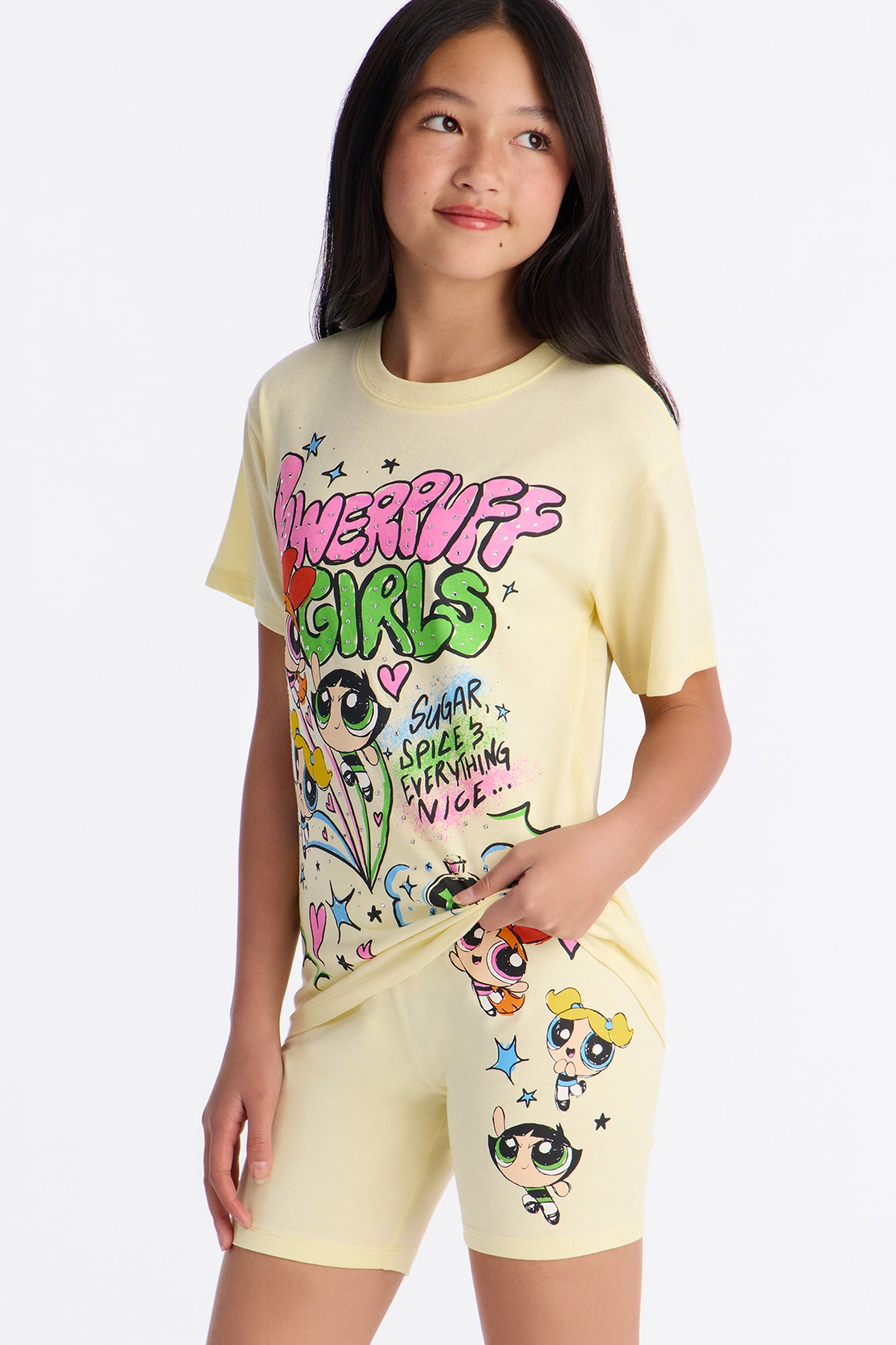Mini Powerpuff Girls Graffiti Bike Short Set - Yellow