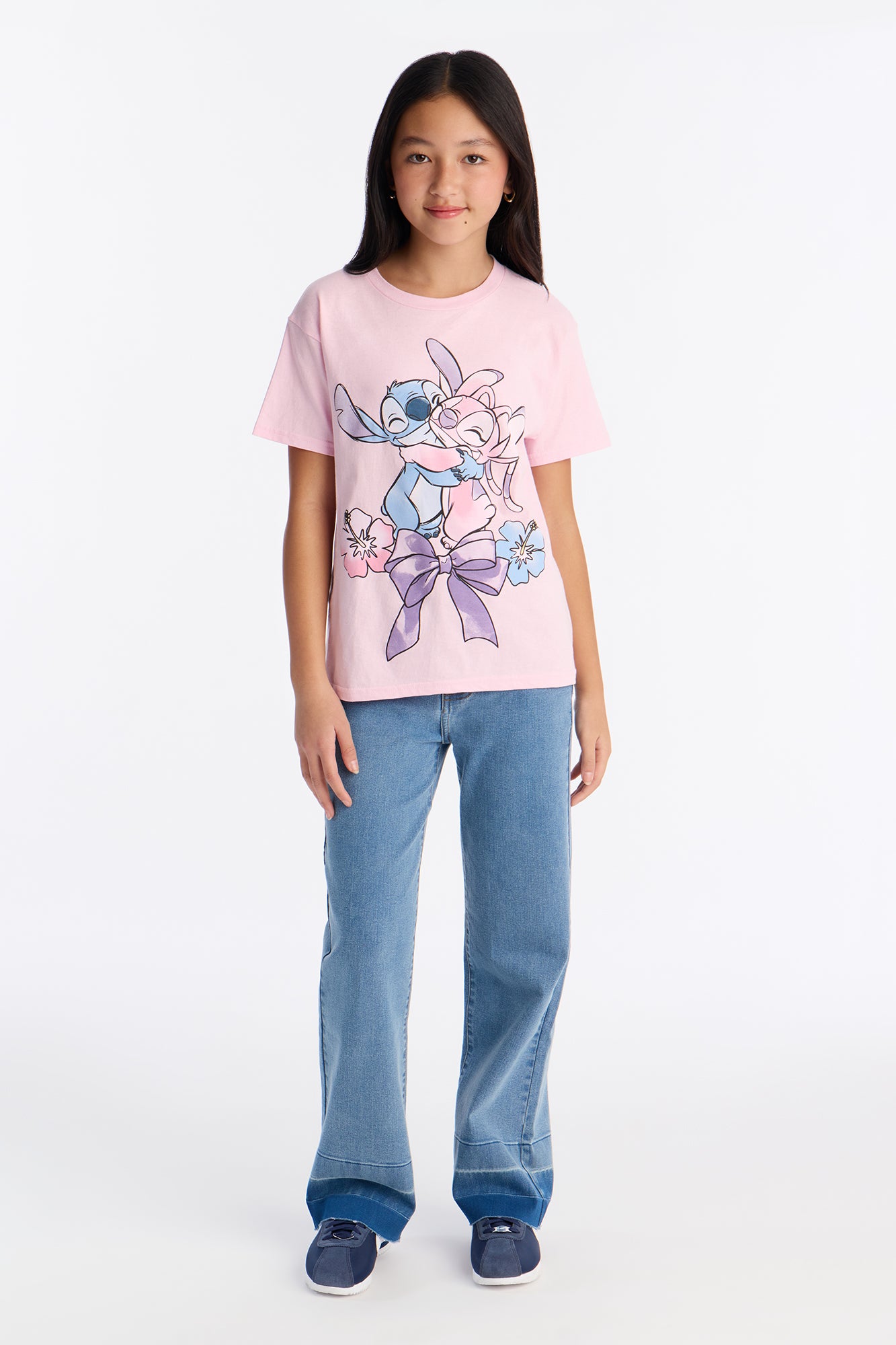 Mini Stitch And Angel Embrace Short Sleeve Tee - Light Pink