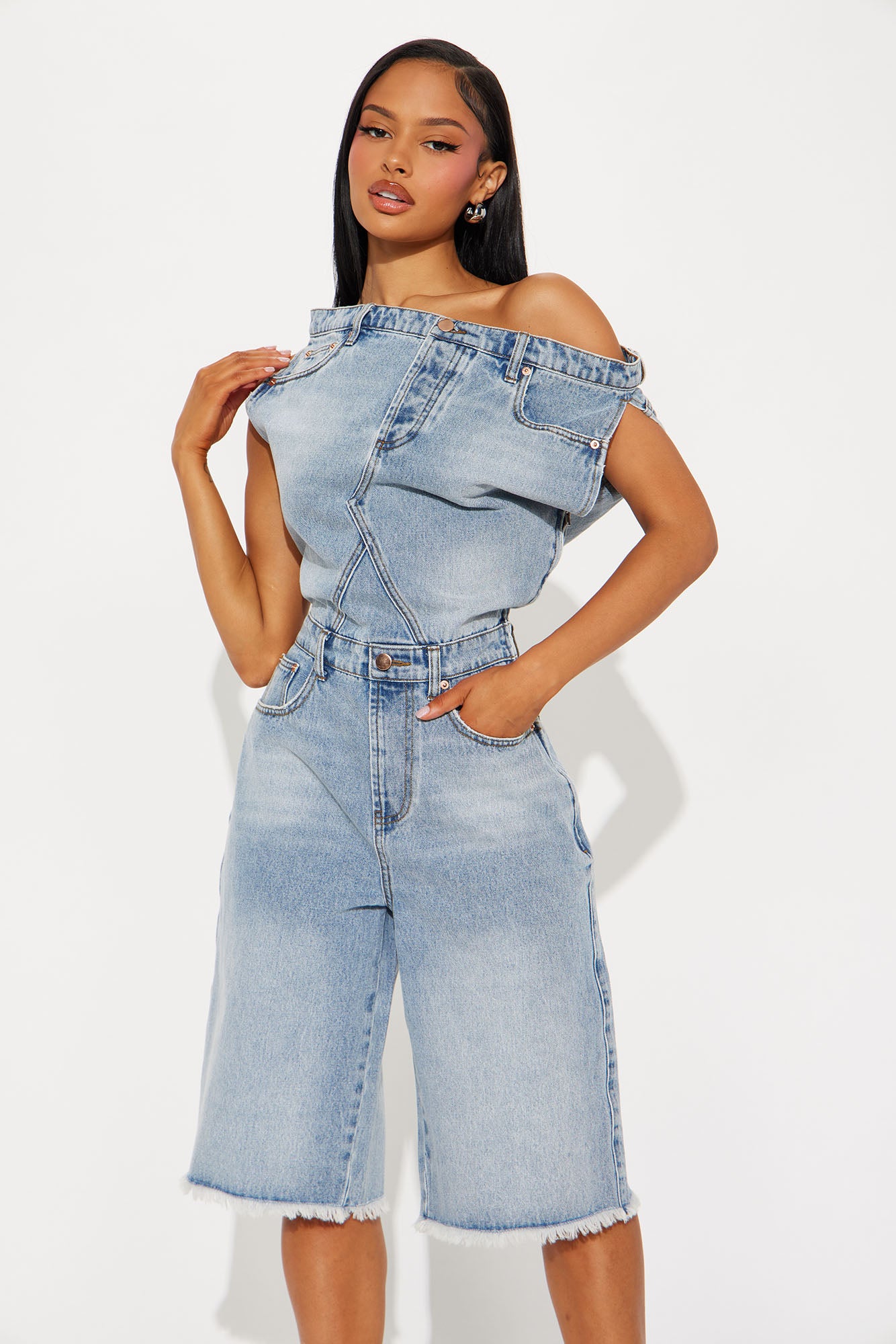 Dakota Denim Jort Romper - Light Wash