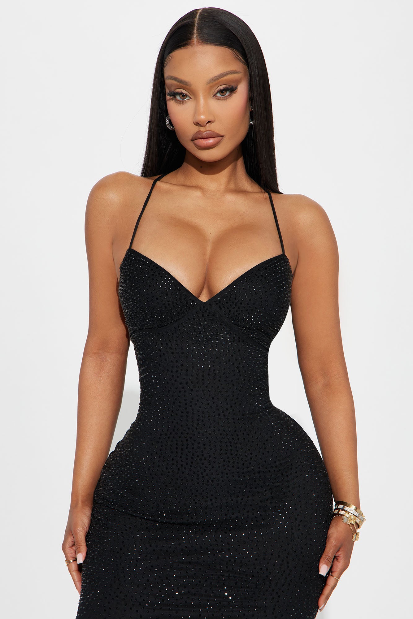 Stacy Rhinestone Maxi Dress - Black