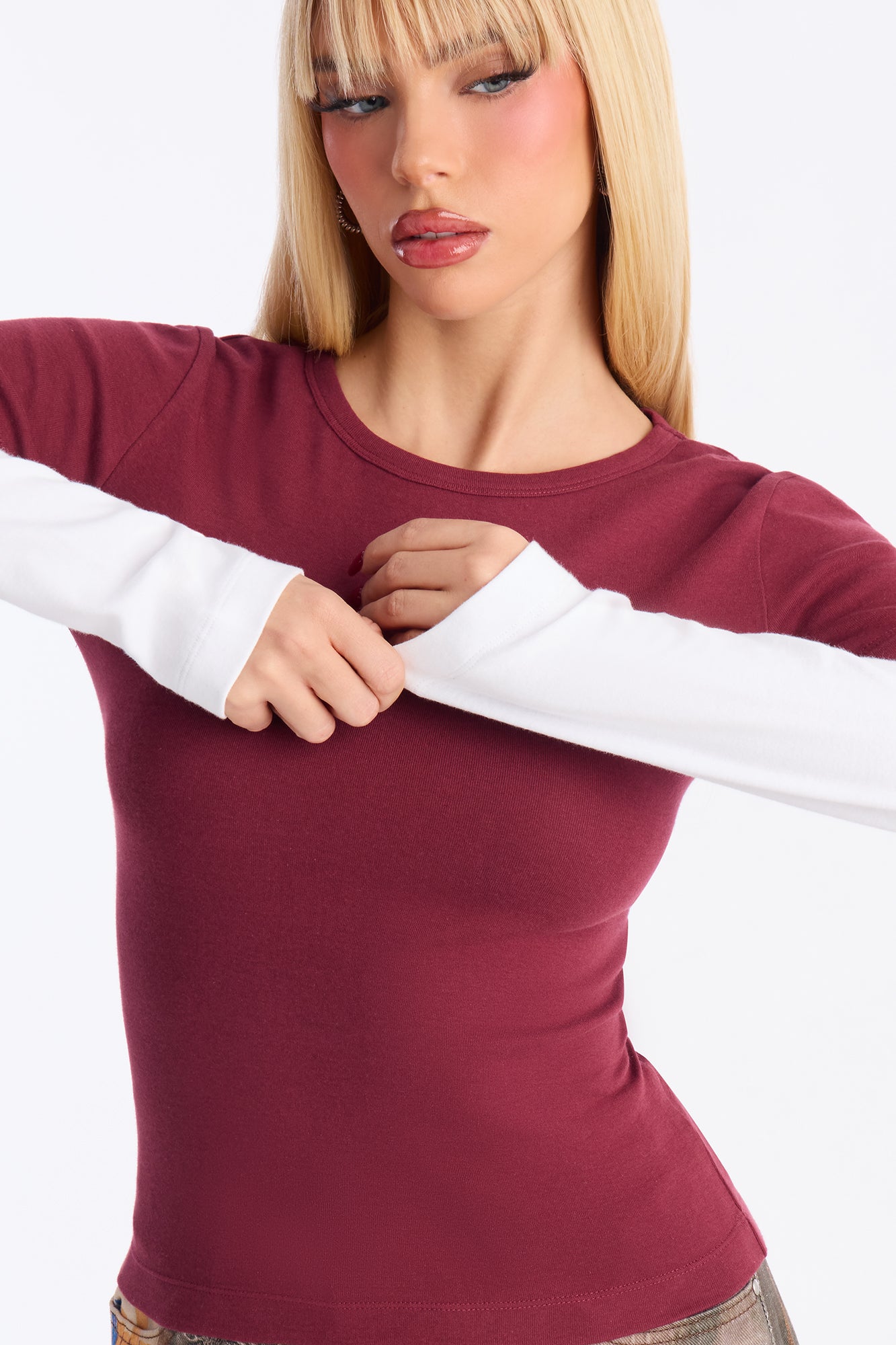 Like My Vibe Crew Neck Tee - Wine/combo
