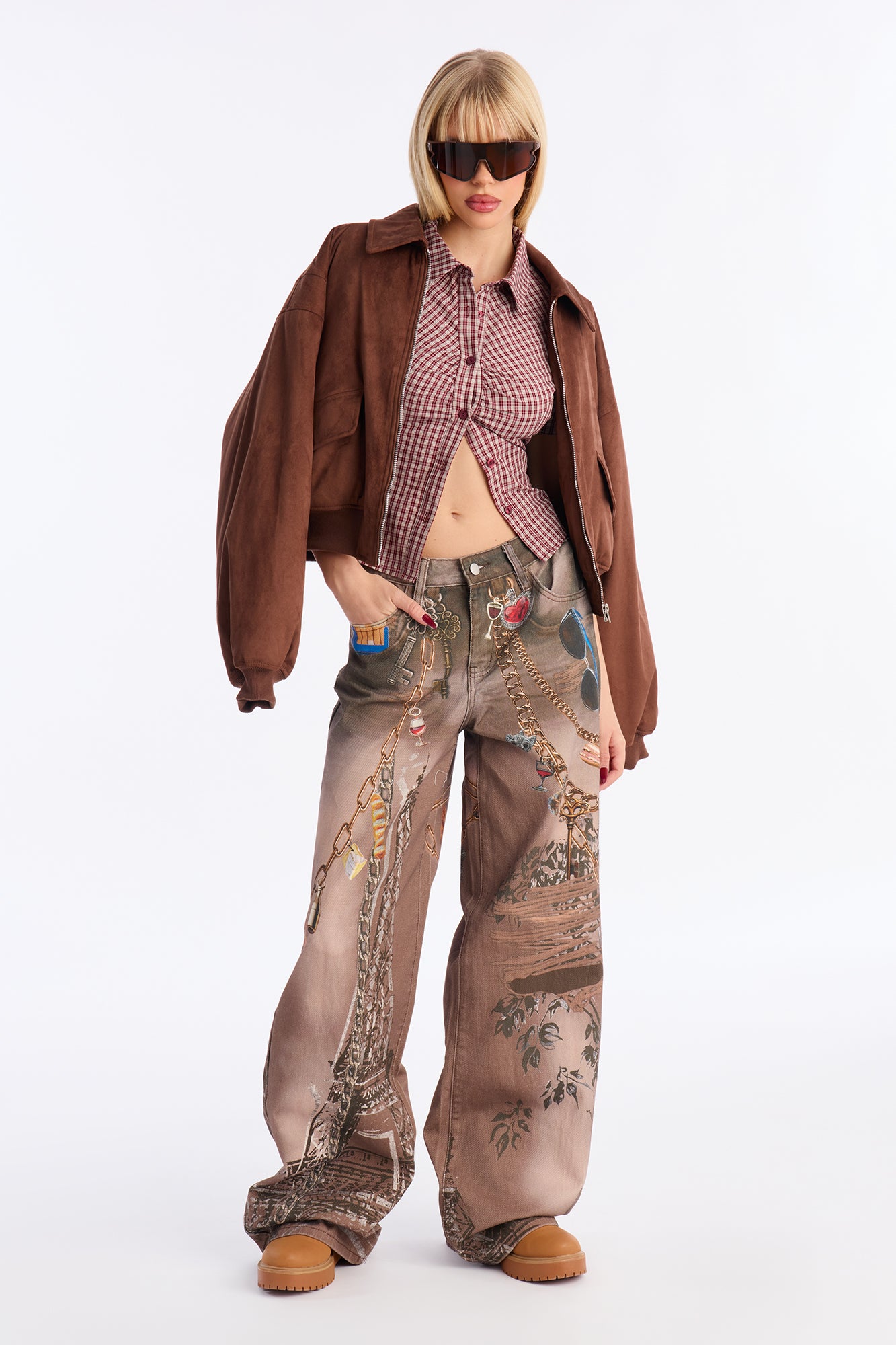 Parisian Dreams Printed Jeans - Brown/combo