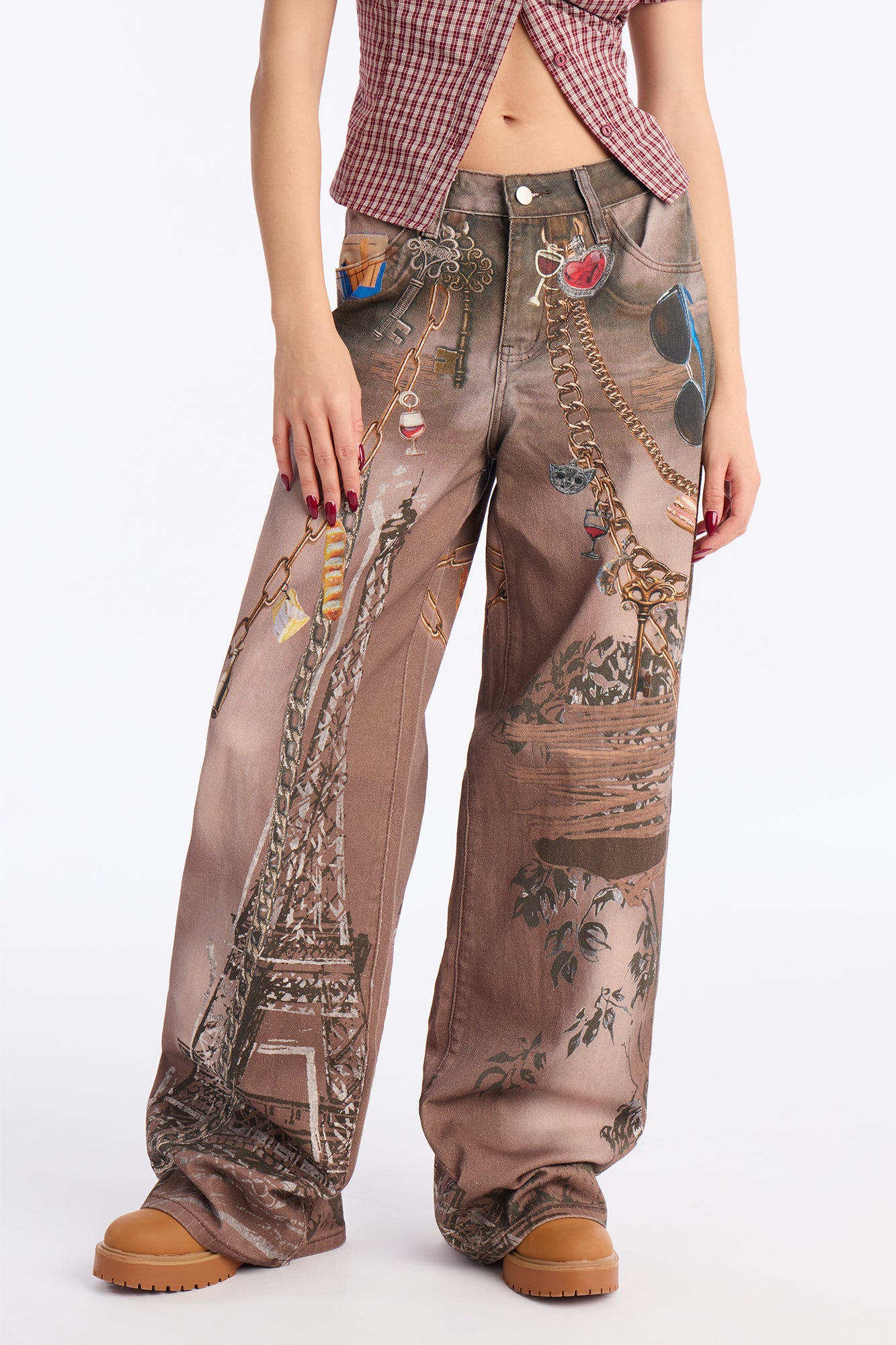 Parisian Dreams Printed Jeans - Brown/combo