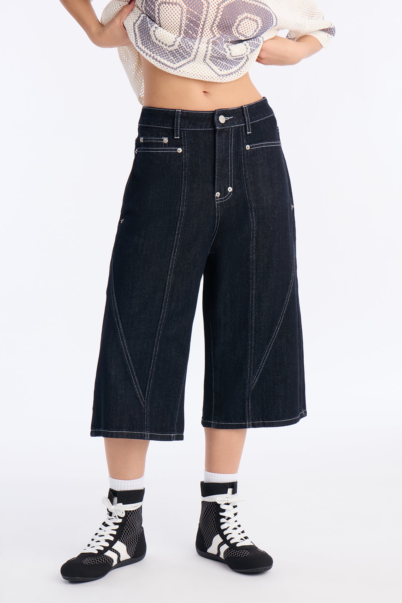 Le Marais Wide Leg Culotte Jeans - Dark Denim