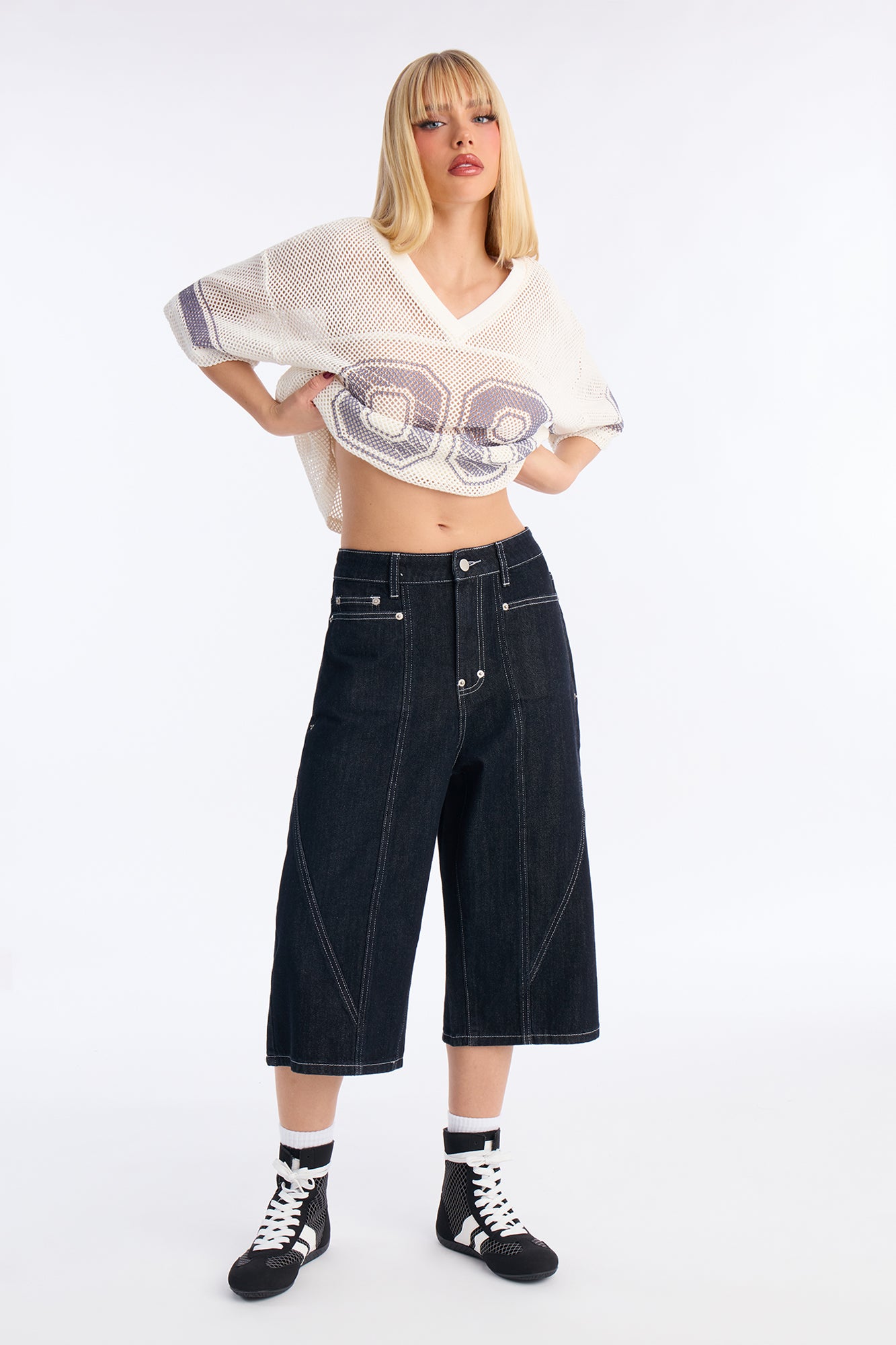 Le Marais Wide Leg Culotte Jeans - Dark Denim