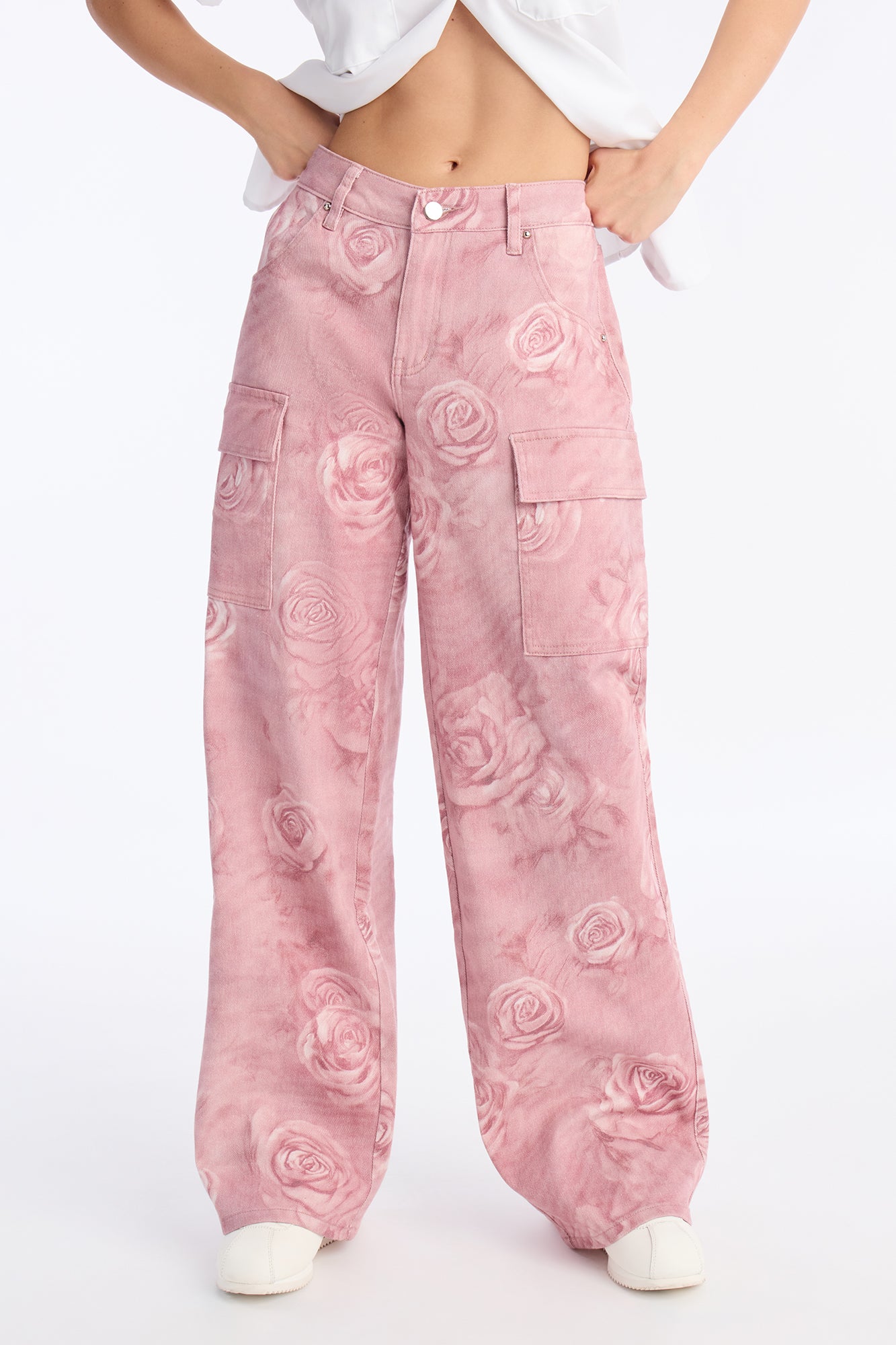 Accept My Rose Stretch Cargo Jeans - Pink