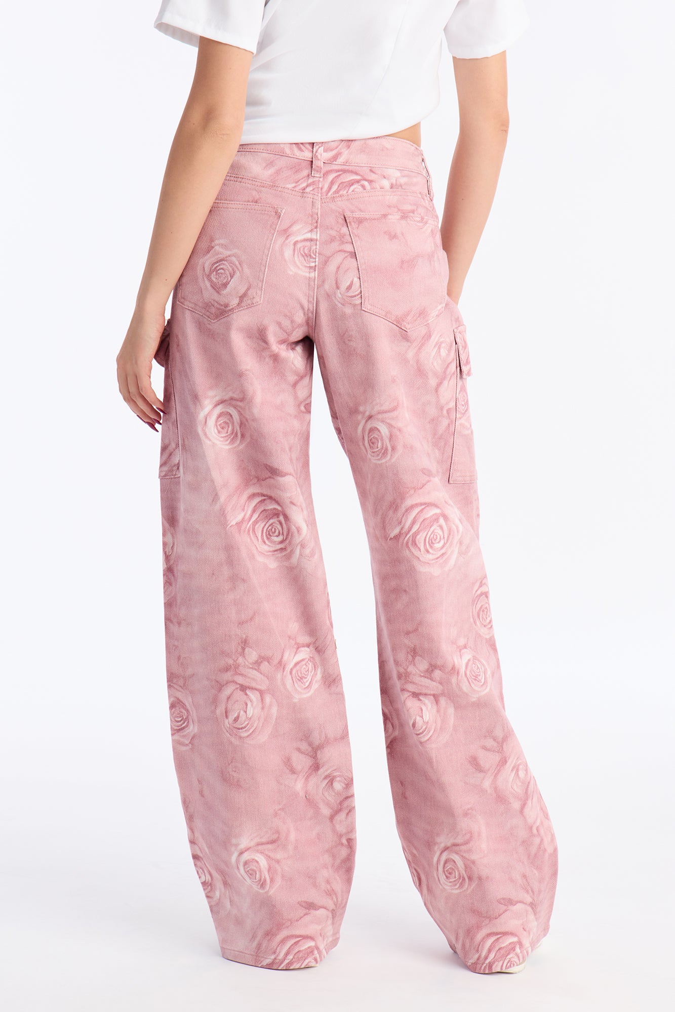 Accept My Rose Stretch Cargo Jeans - Pink