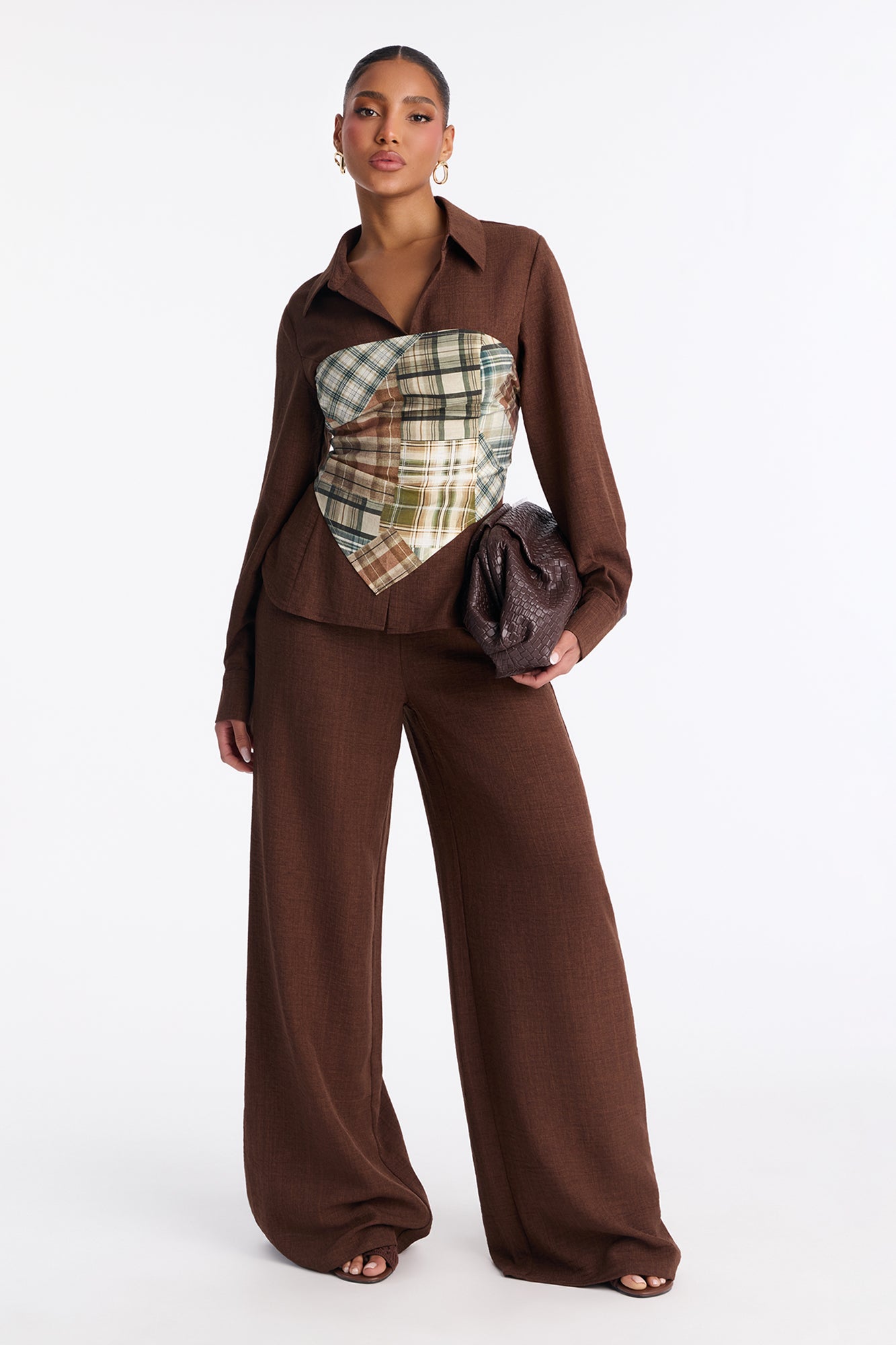 Rylee 3 Piece Scarf Pant Set - Brown