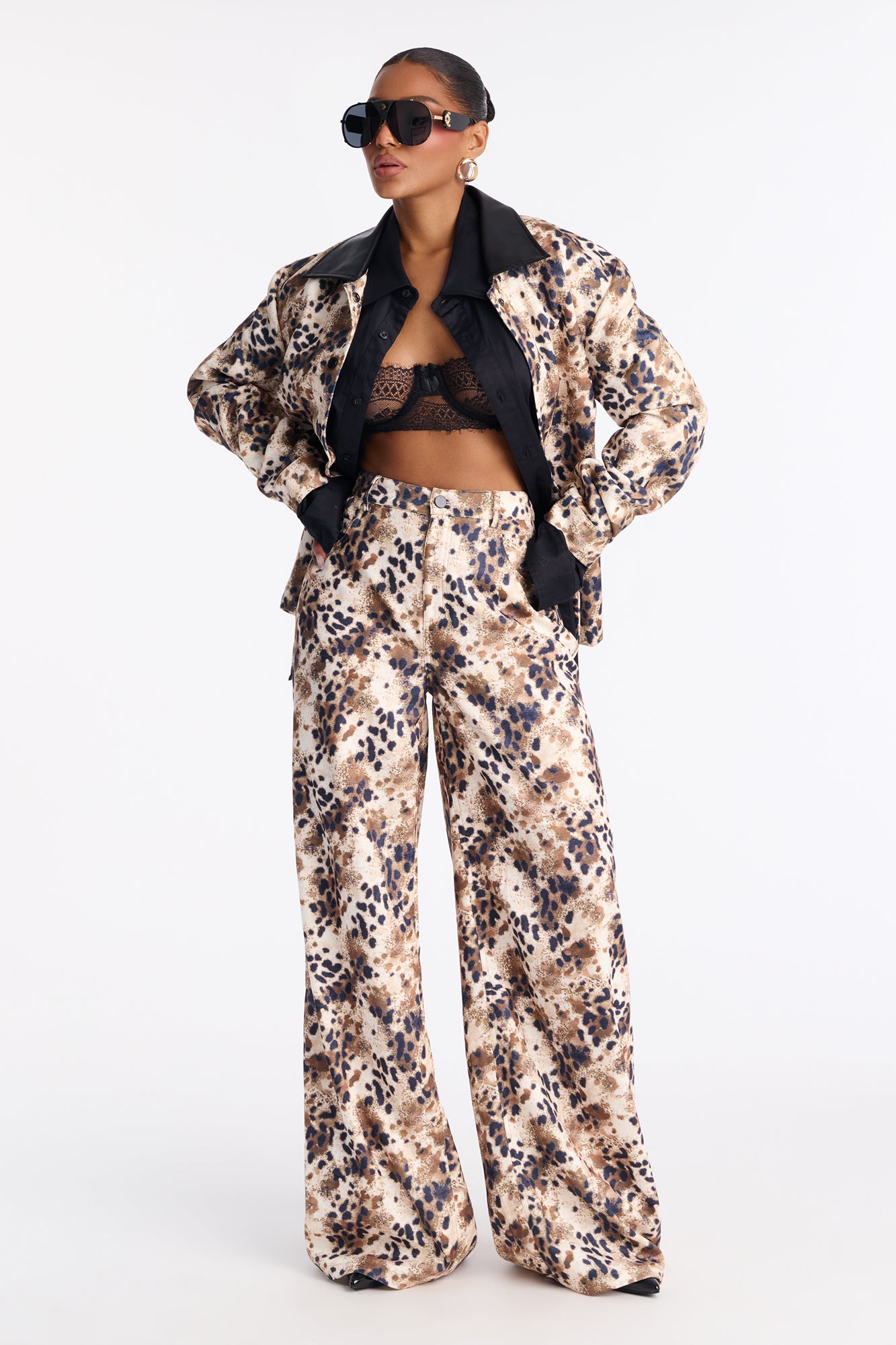 Caught In The Wild Animal Print Pant Set - Brown Combo