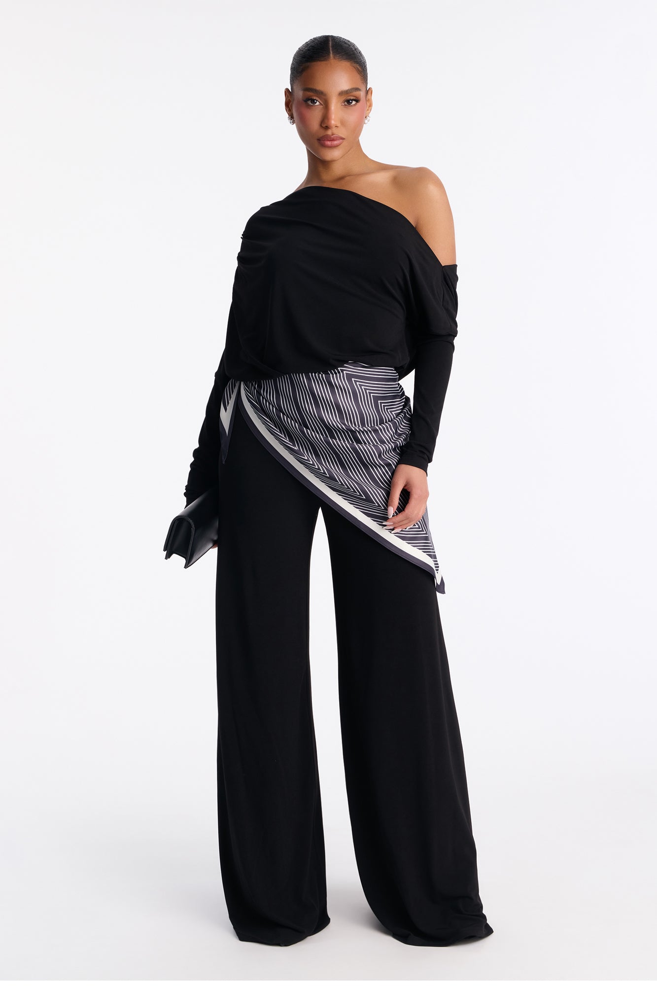 Define Me 3 Piece Scarf Pant Set - Black