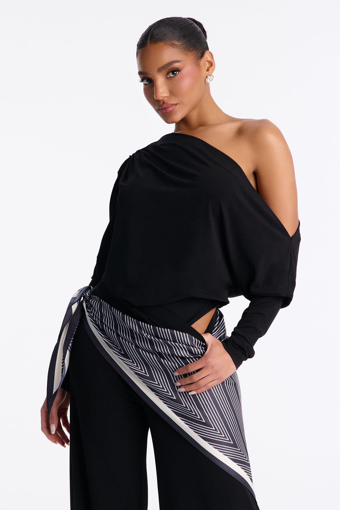 Define Me 3 Piece Scarf Pant Set - Black