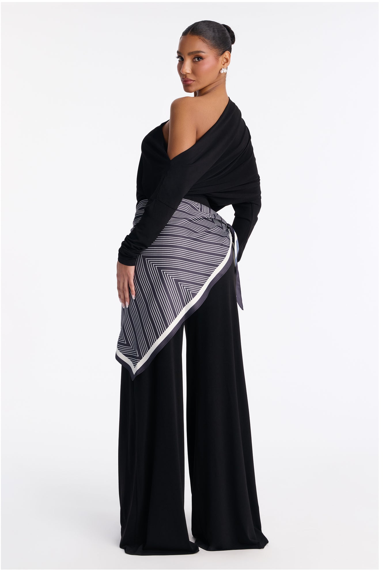 Define Me 3 Piece Scarf Pant Set - Black