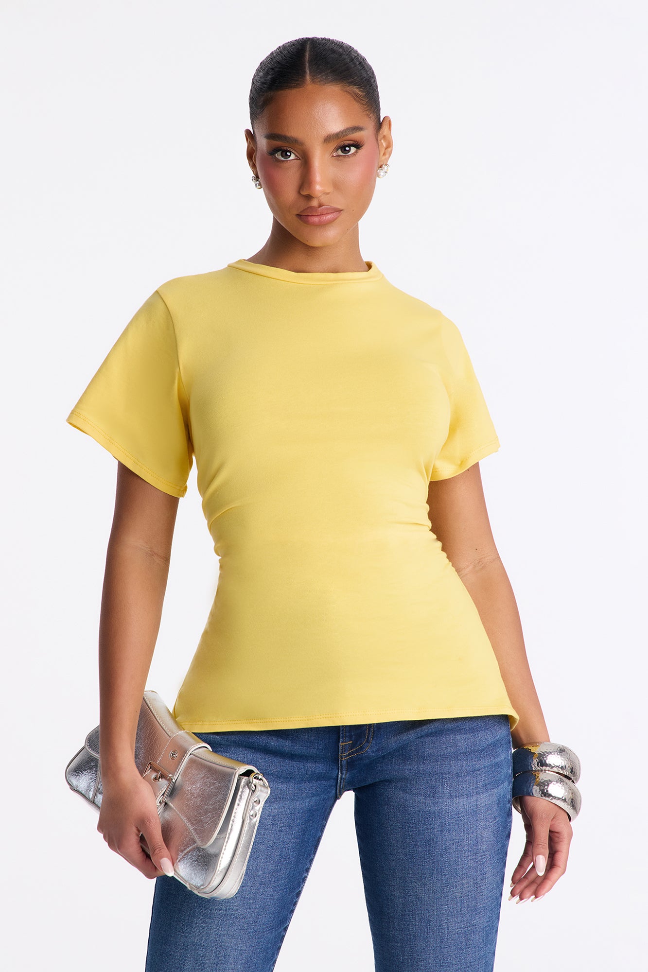 Simply Me Ruched Short Sleeve T-Shirt - Butter Yellow