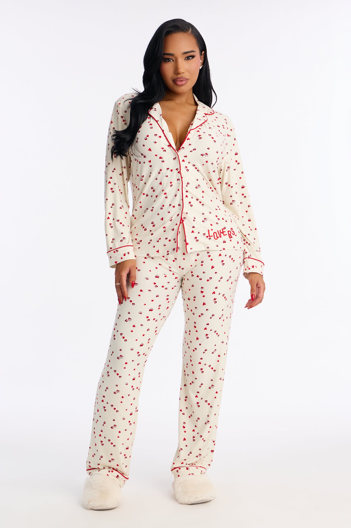 Lovers Long Sleeve PJ Pant Set - Ivory/combo