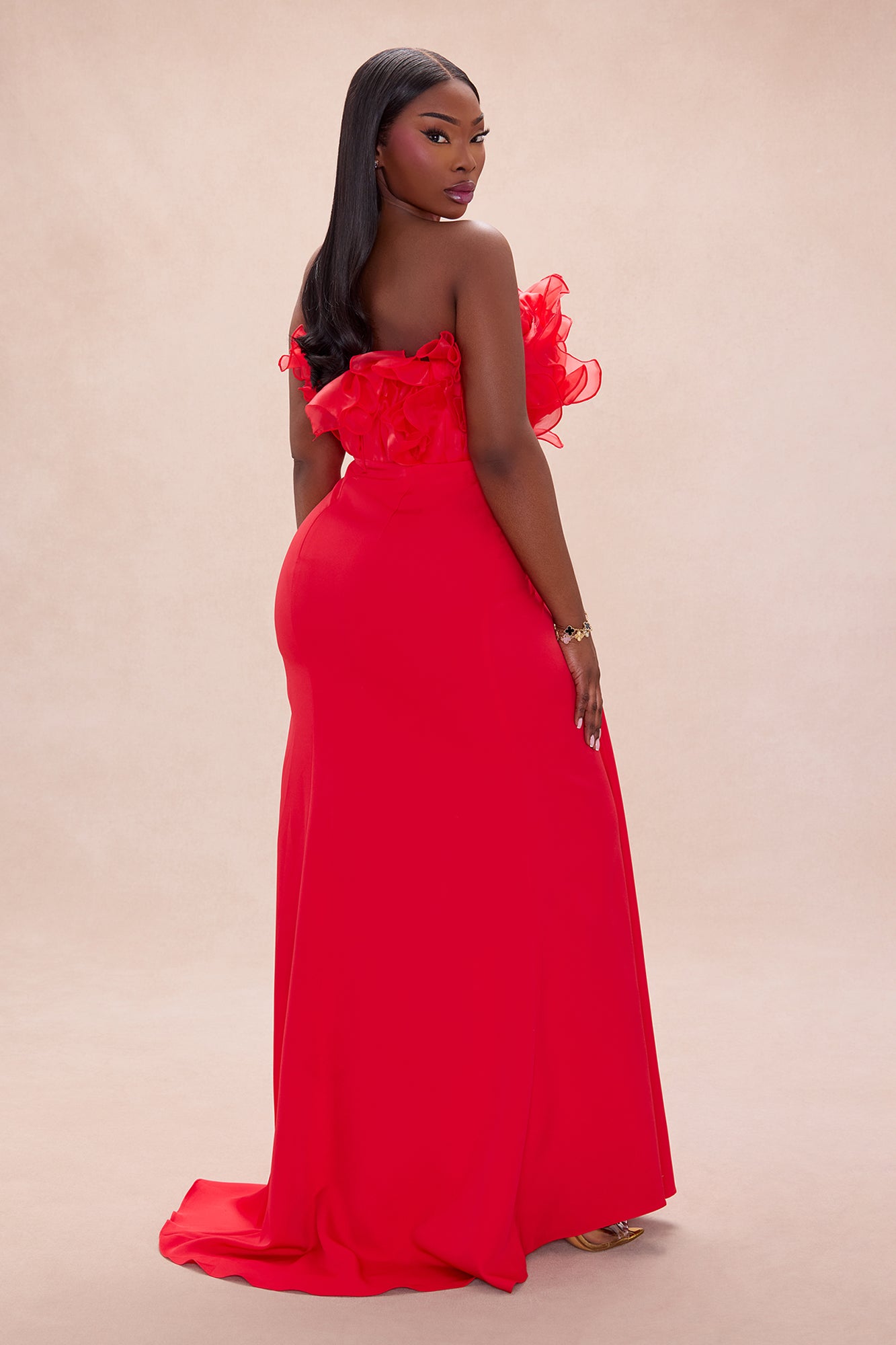 Karolyn Draped Ruffle Gown - Red