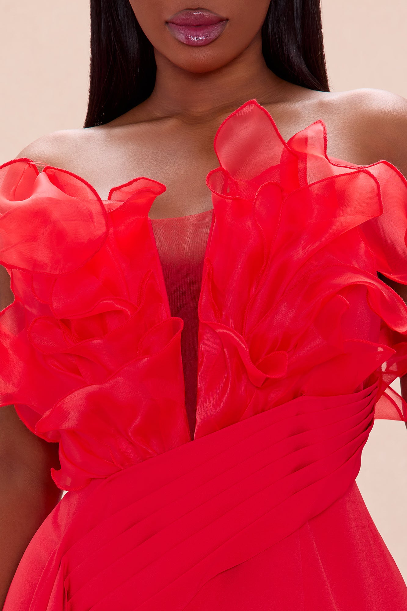 Karolyn Draped Ruffle Gown - Red