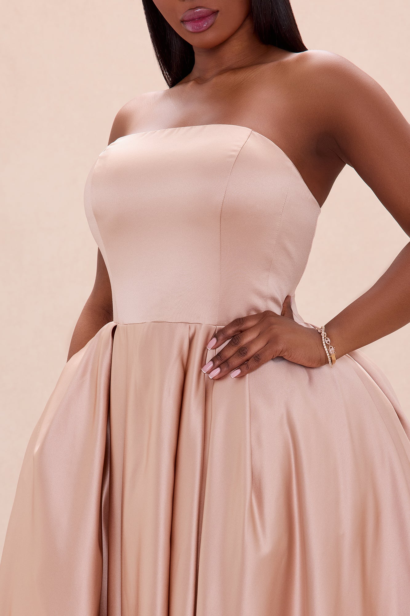 Invite Only Strapless Satin Gown - Mocha