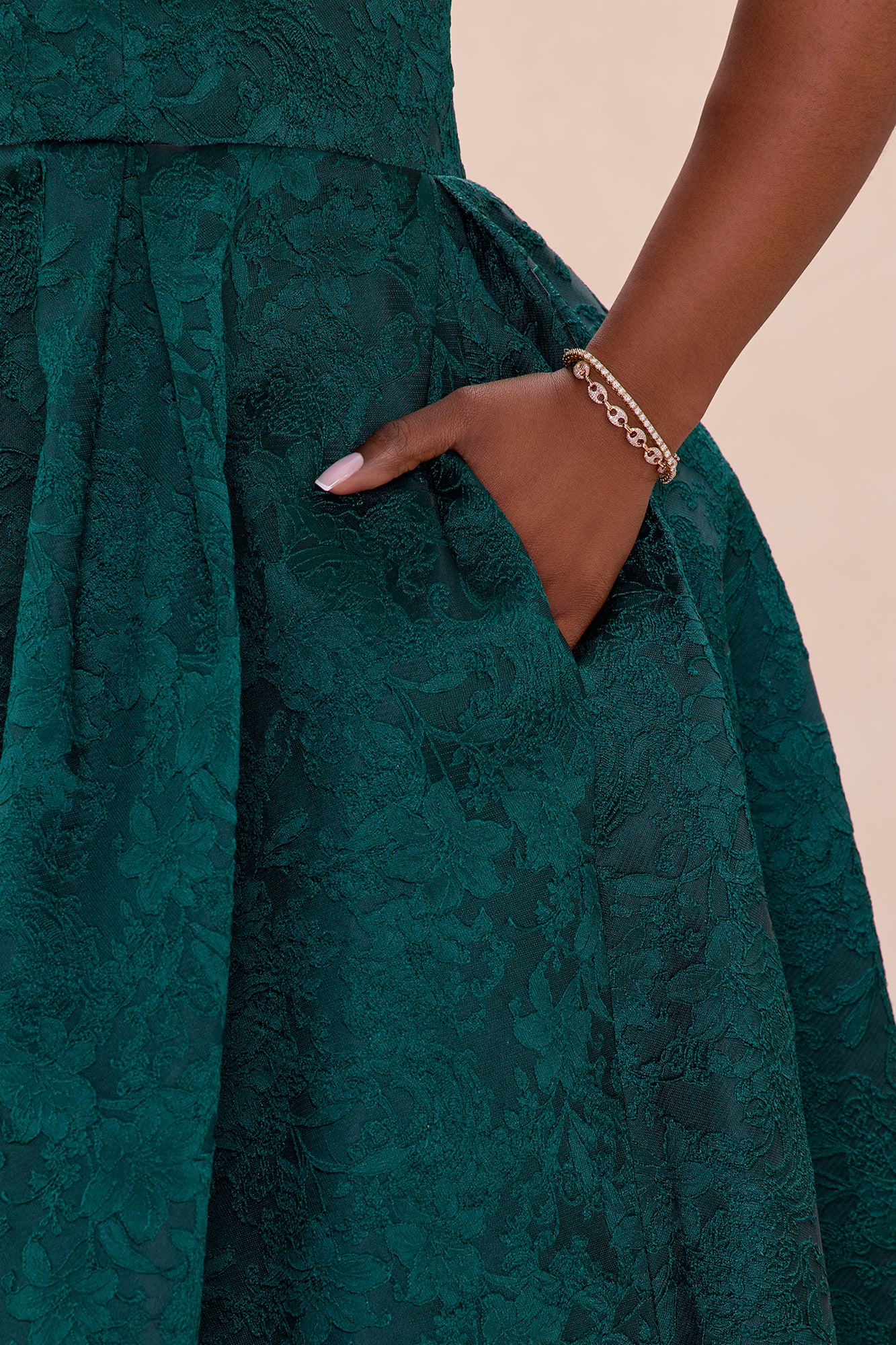 Ashlyn Strapless Jacquard Midi Dress - Hunter