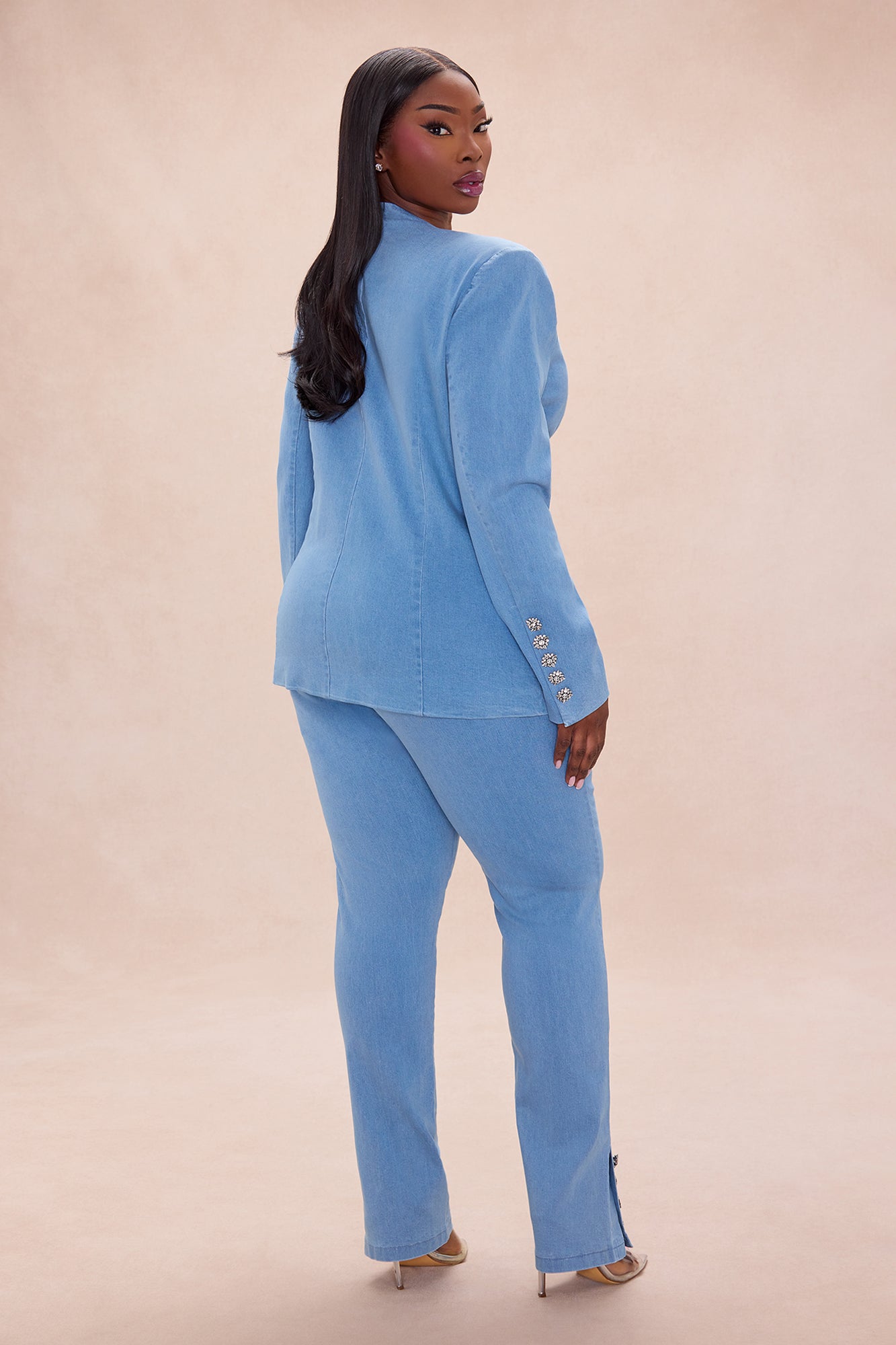 Shantel Denim Blazer Pant Set - Light Wash