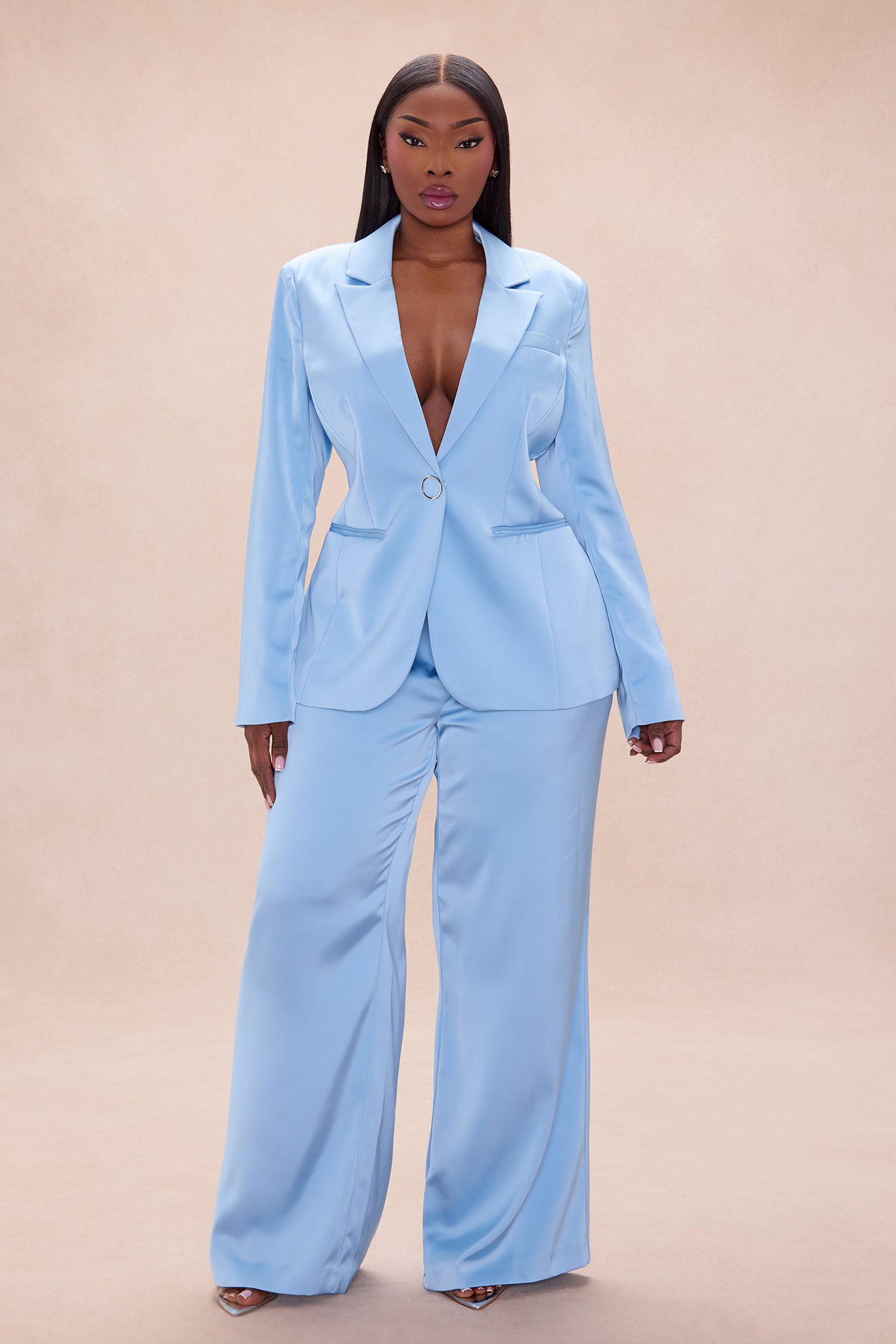 Maylee Satin Blazer - Light Blue