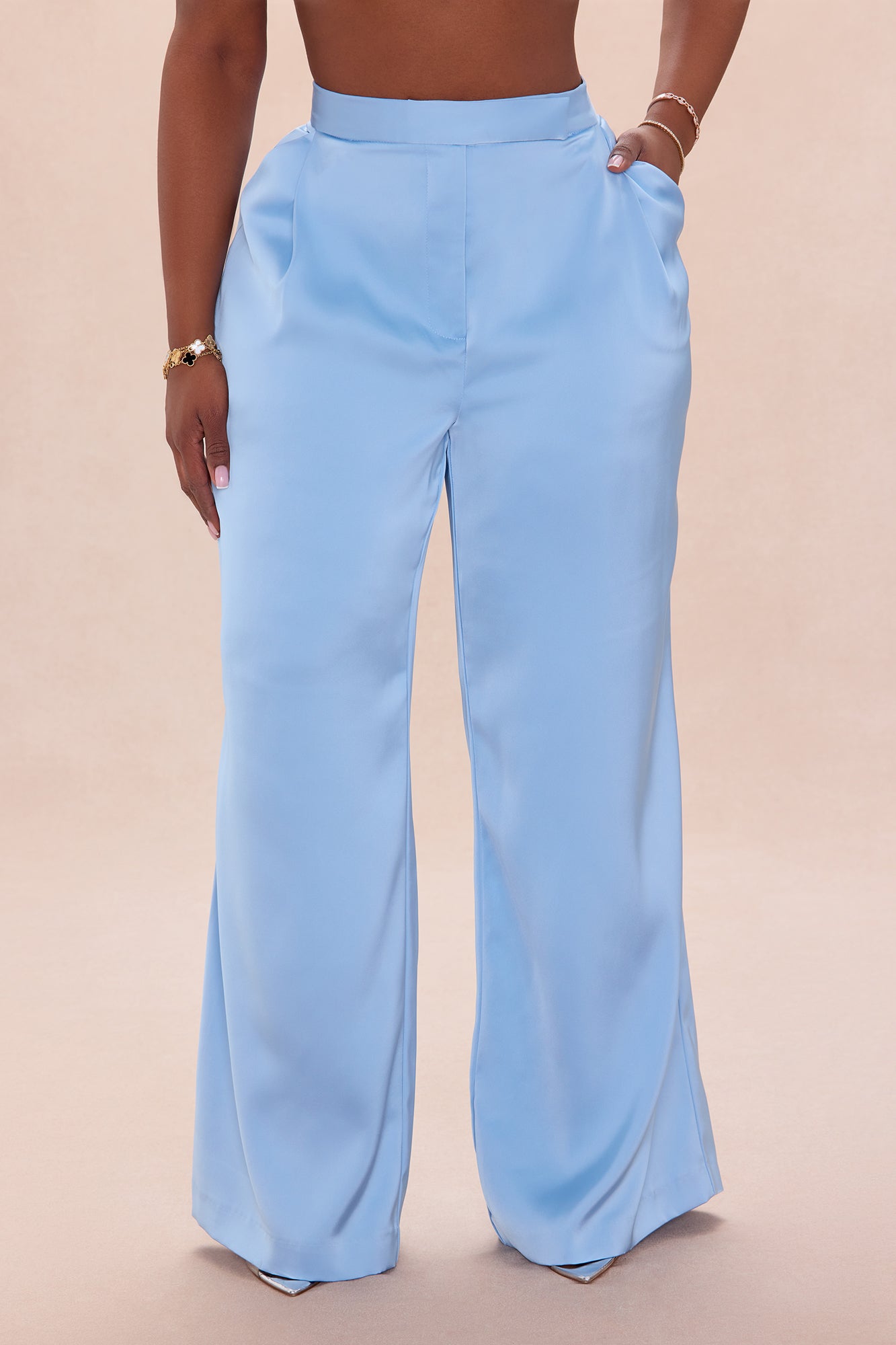 Maylee Satin Wide Leg Pant - Light Blue