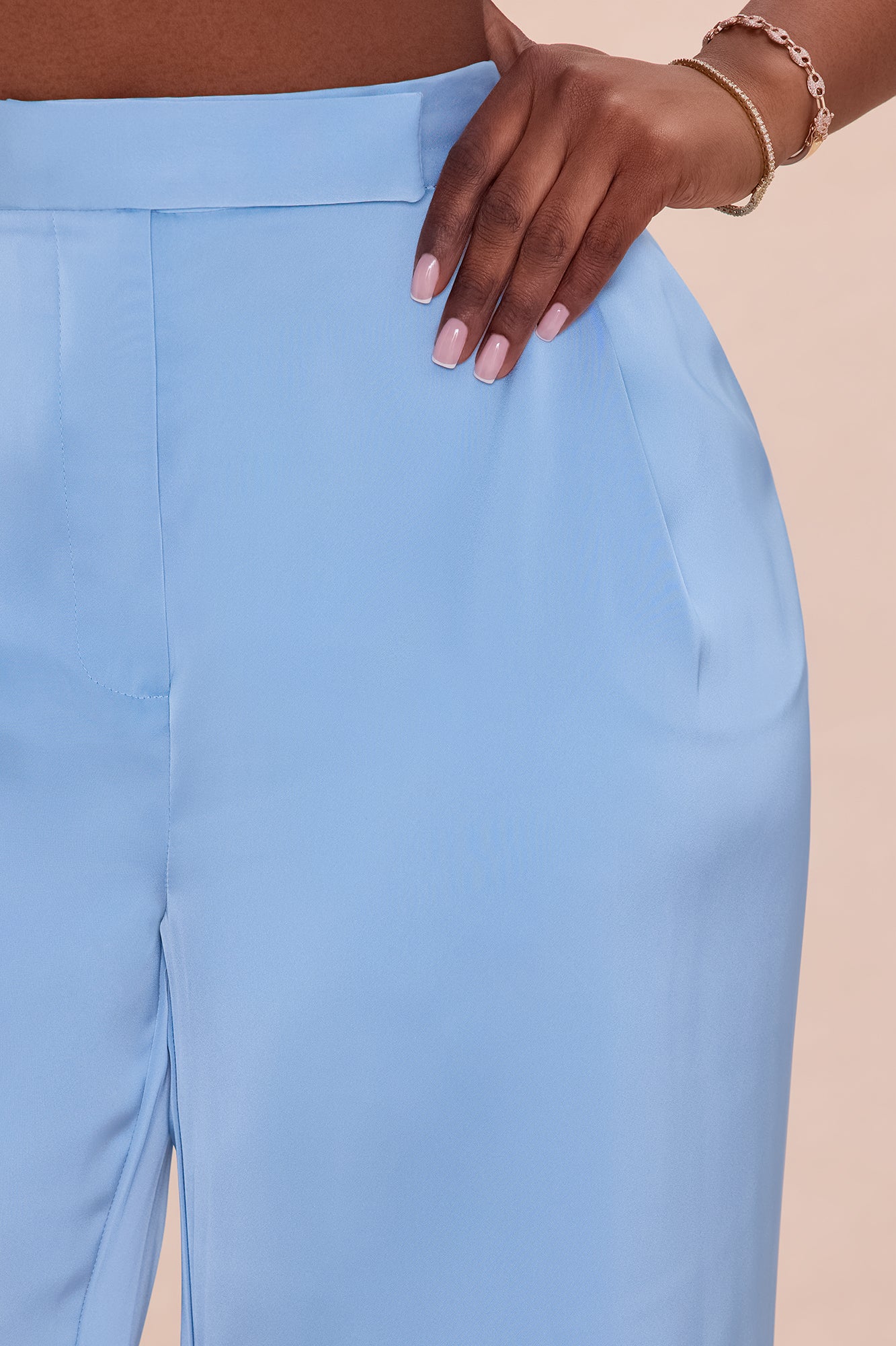 Maylee Satin Wide Leg Pant - Light Blue