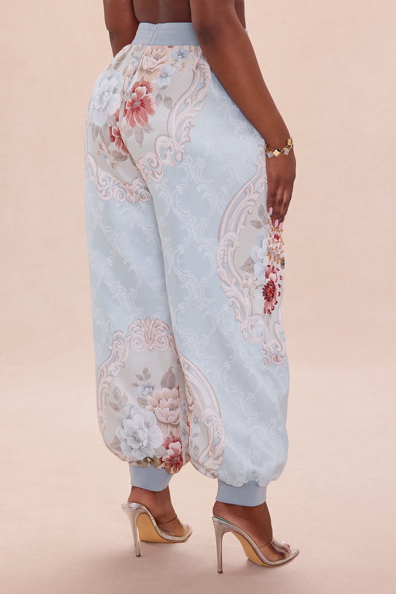 Riannon Embellished Jacquard Pant - Grey