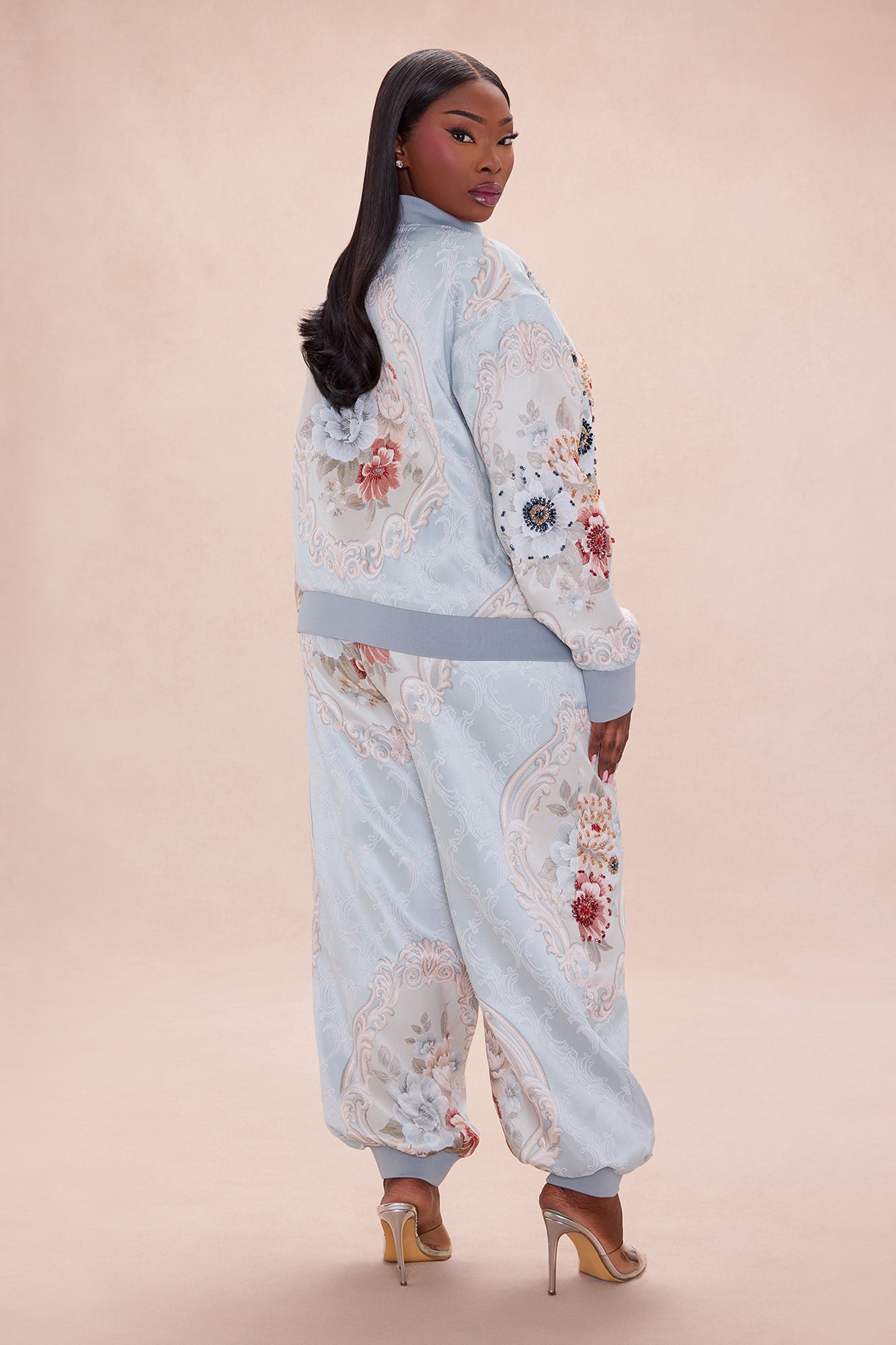 Riannon Embellished Jacquard Pant - Grey