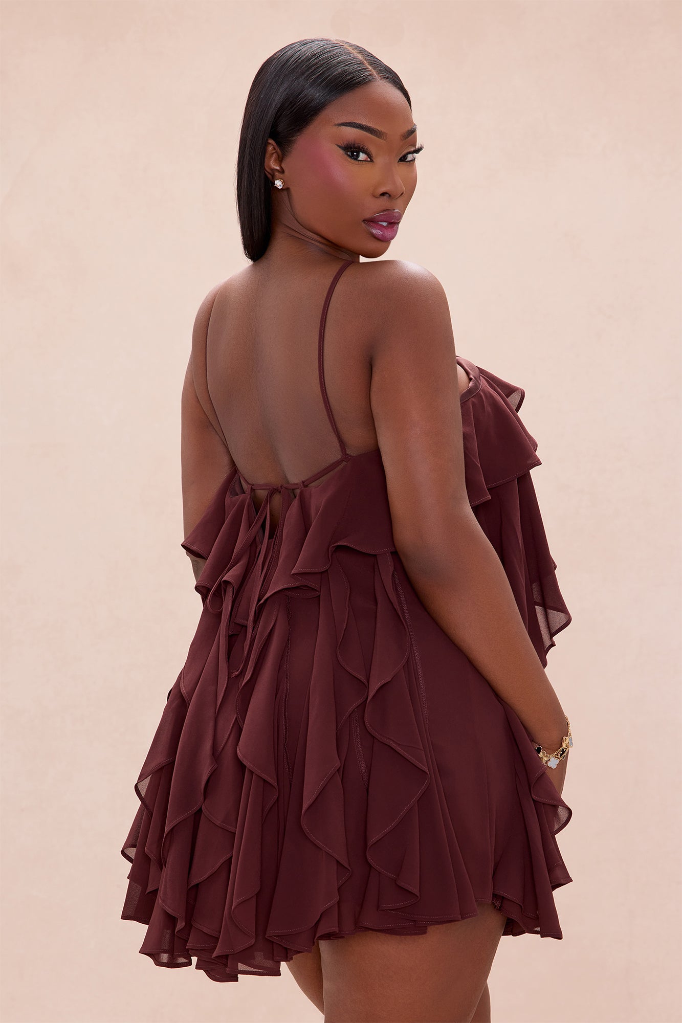 Free As Can Be Ruffle Mini Dress - Chocolate