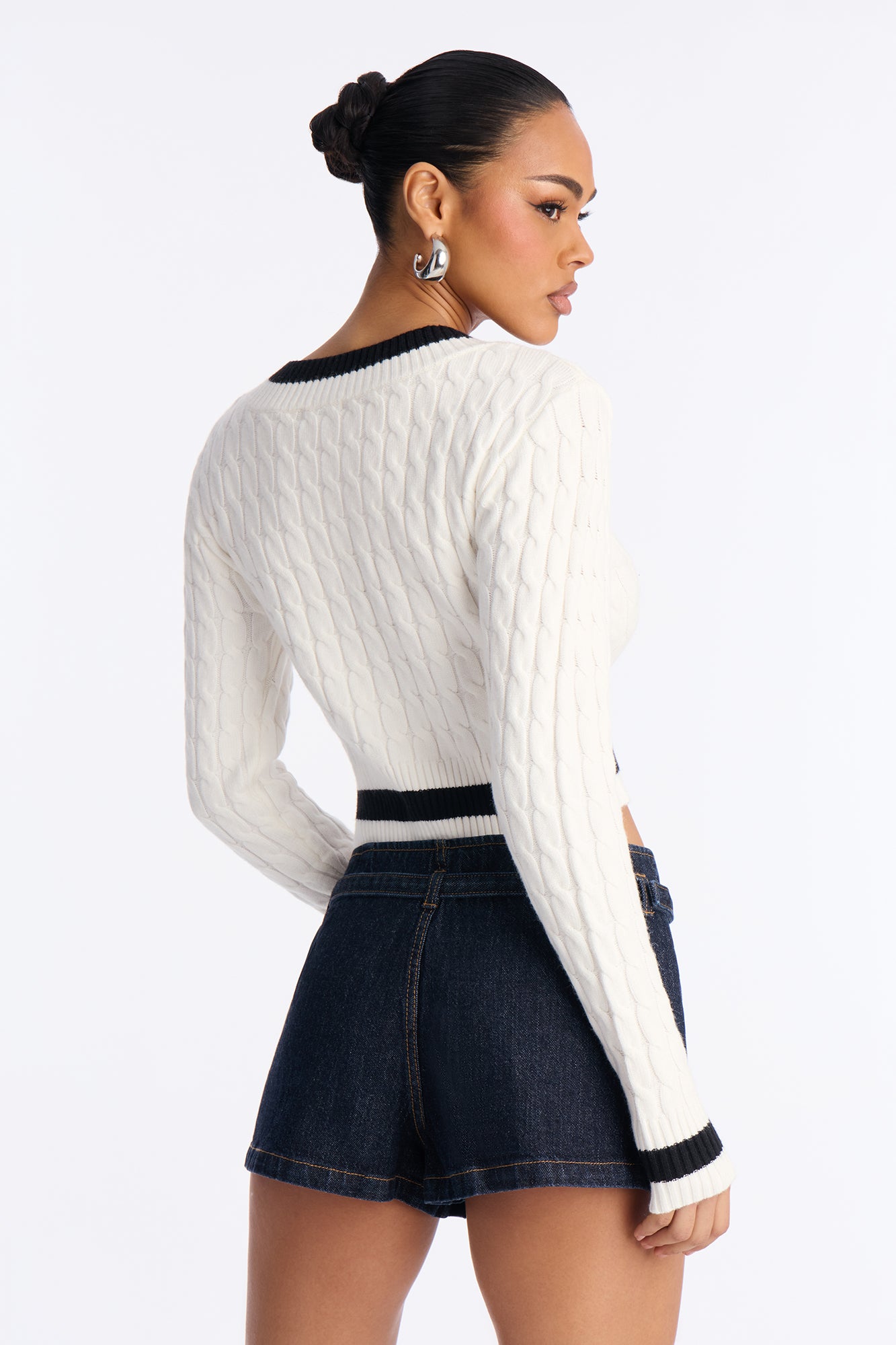 Not The Same Cable Knit Cropped Sweater - Ivory/combo