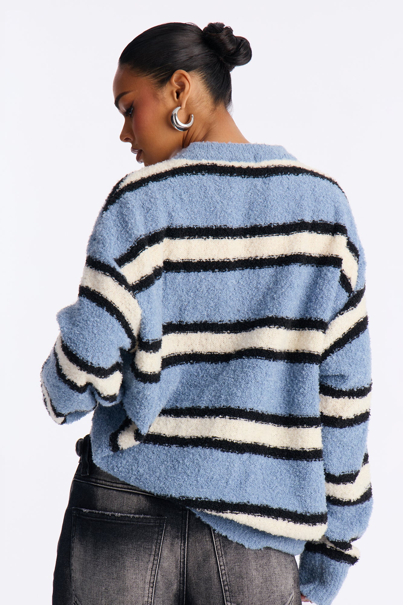 Quality Time Striped Pullover Sweater - Blue