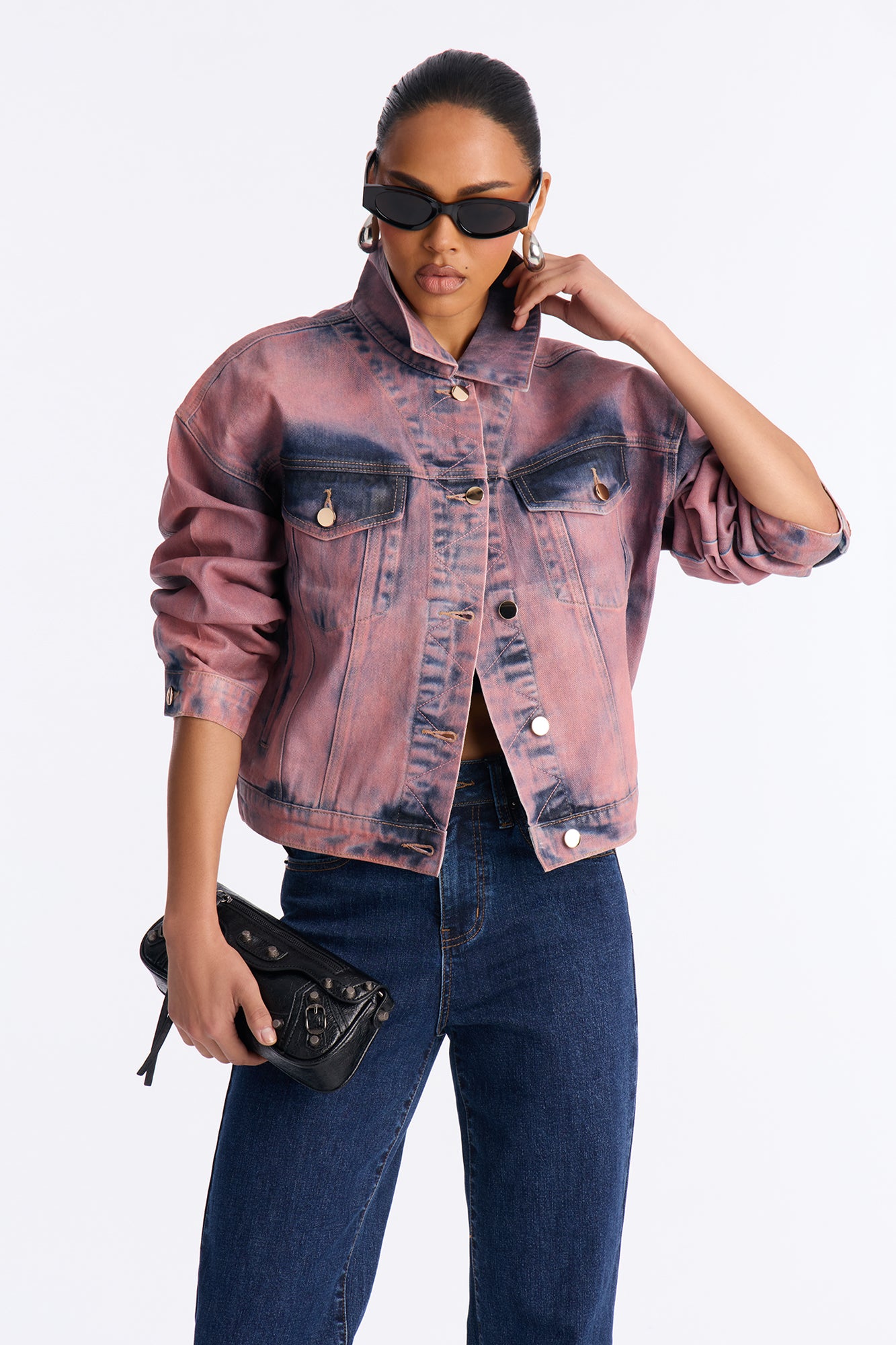 Pink Aura Coated Denim Jacket - Pink