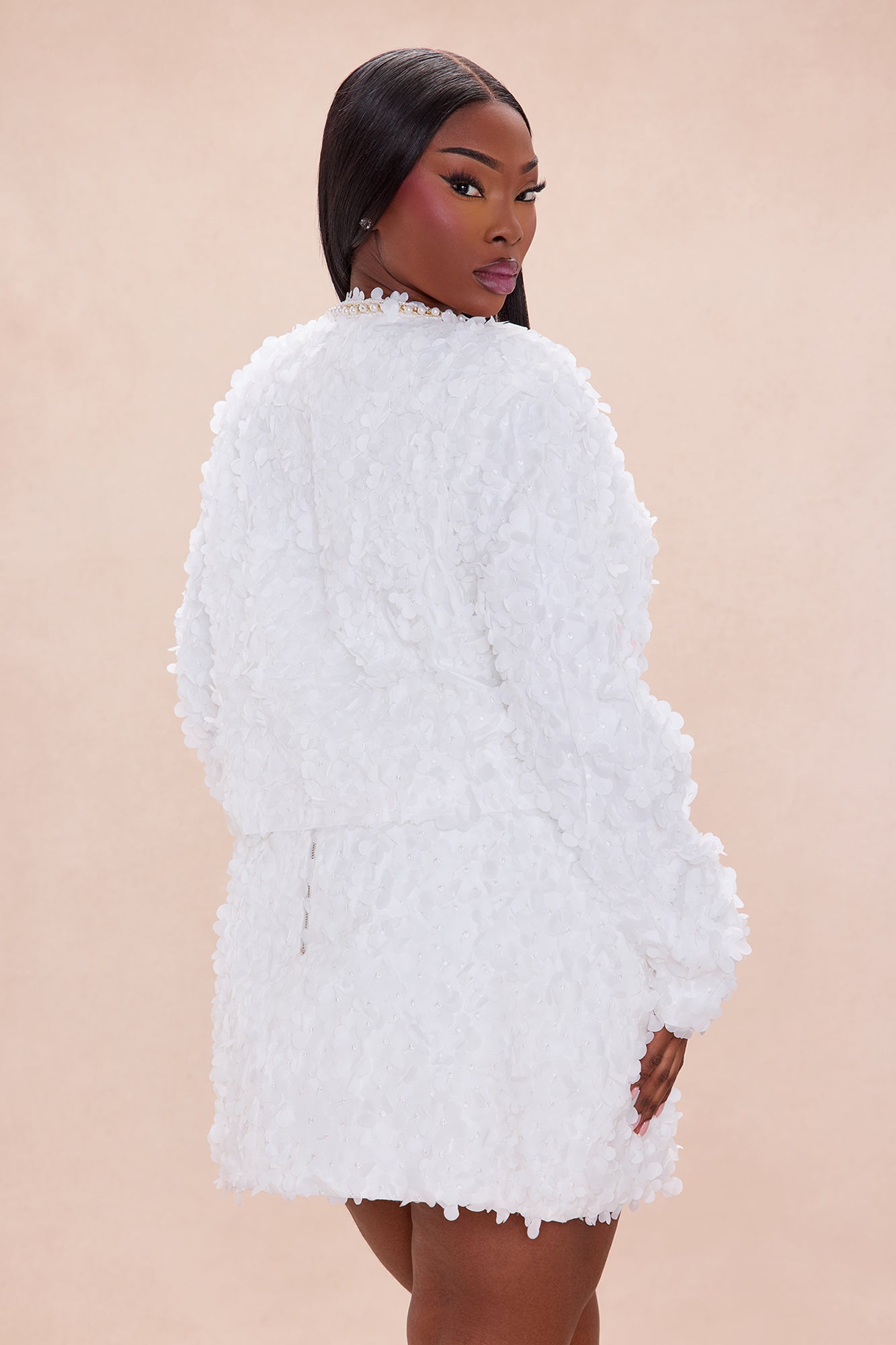 Daisy Embellished Trim Tulle Jacket - White