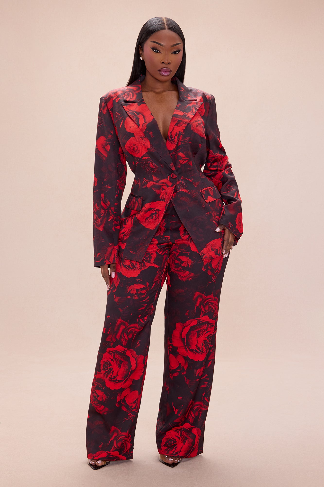 Blair Blazer Pant Set - Black/Red