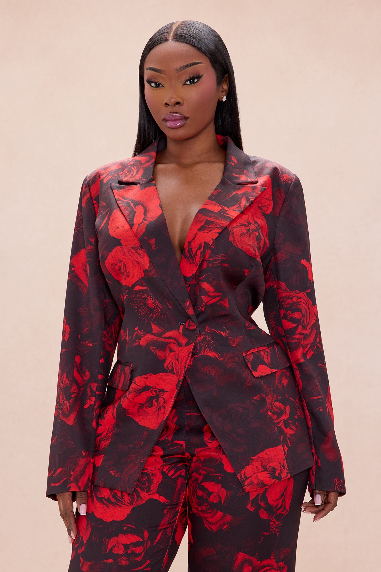 Blair Blazer Pant Set - Black/Red