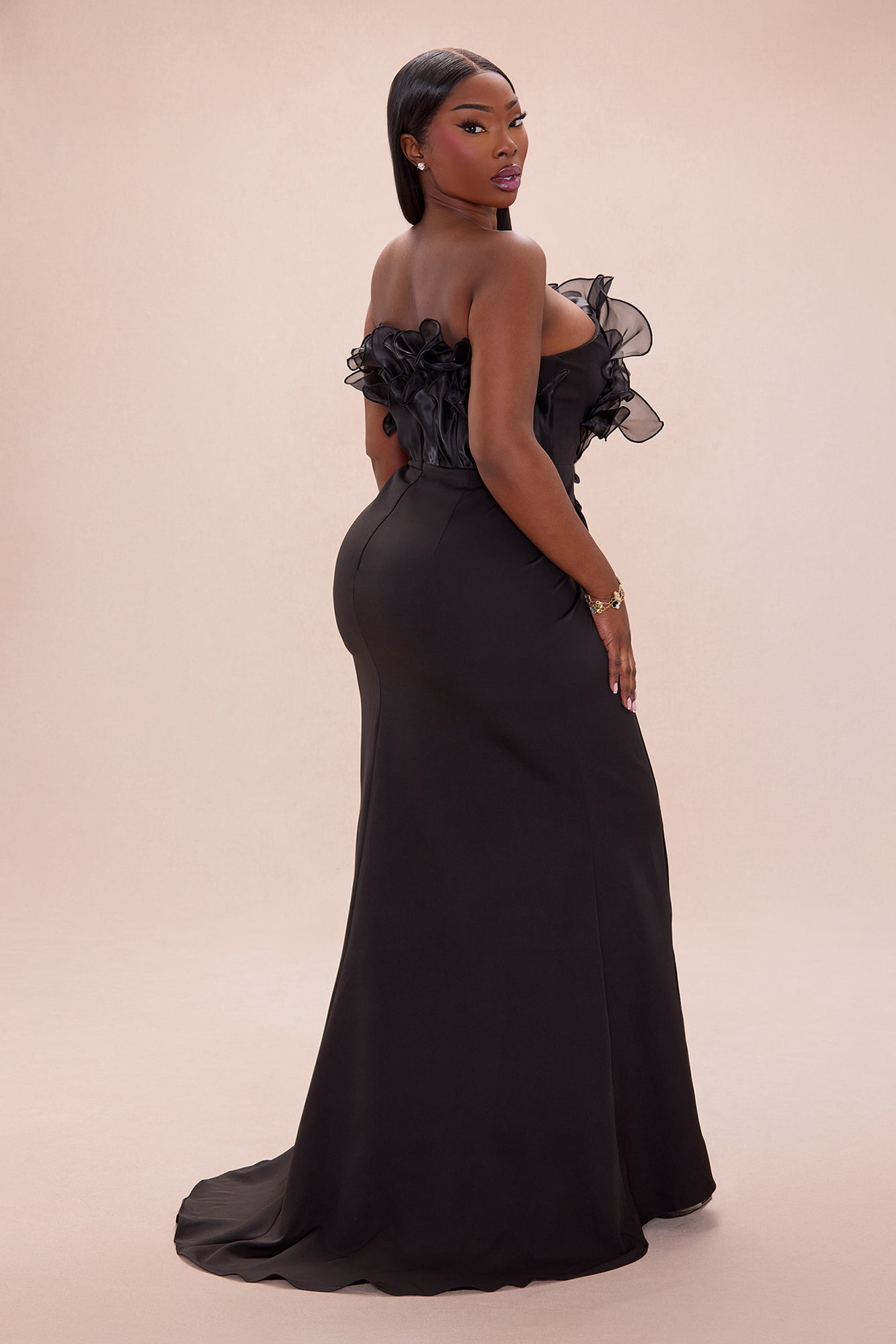 Karolyn Draped Ruffle Gown - Black