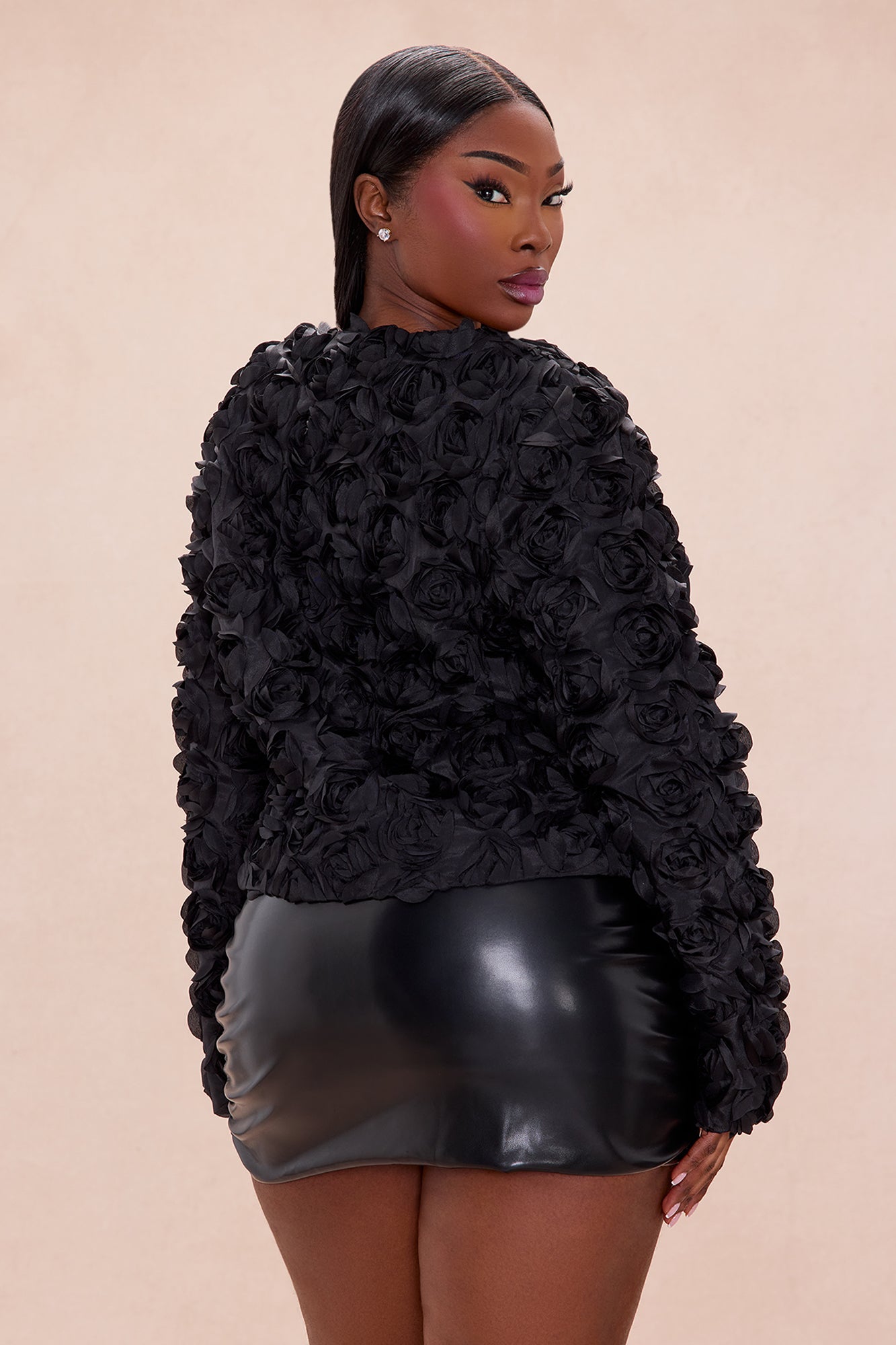 Kimberly Floral Applique Cropped Jacket - Black