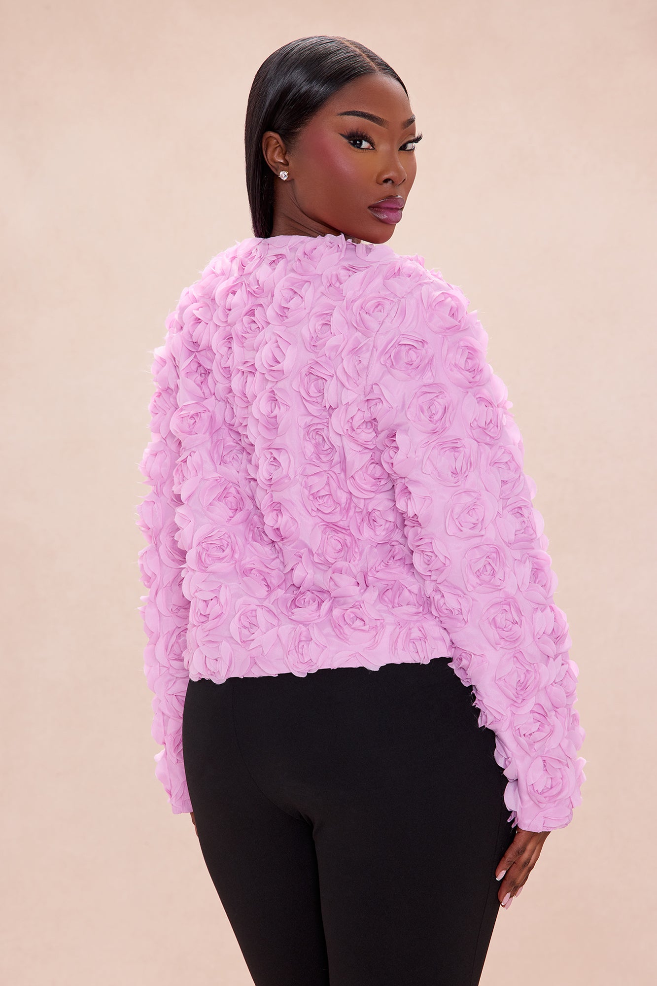 Kimberly Floral Applique Cropped Jacket - Pink