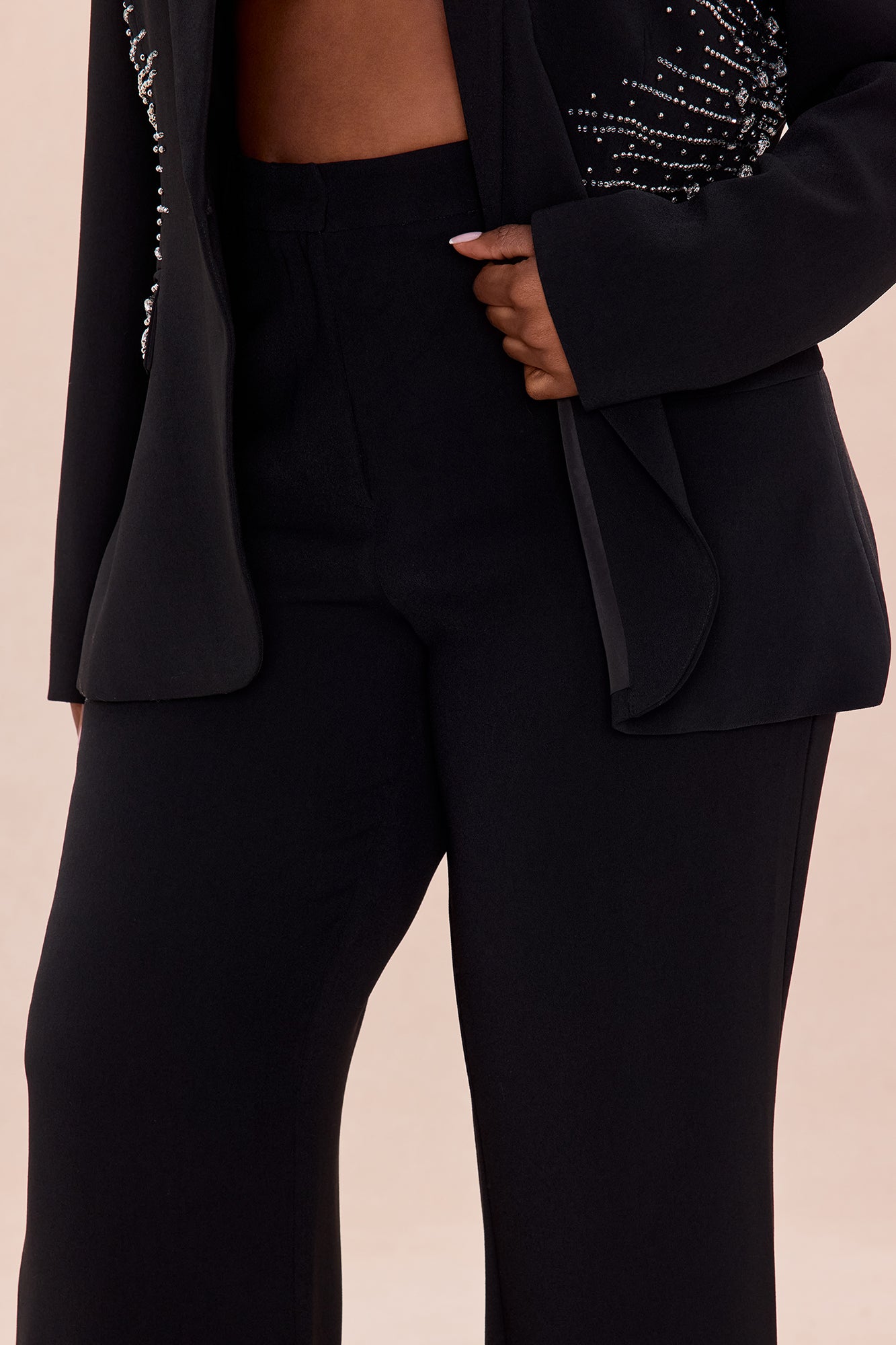 Riley Embellished Blazer Pant Set - Black