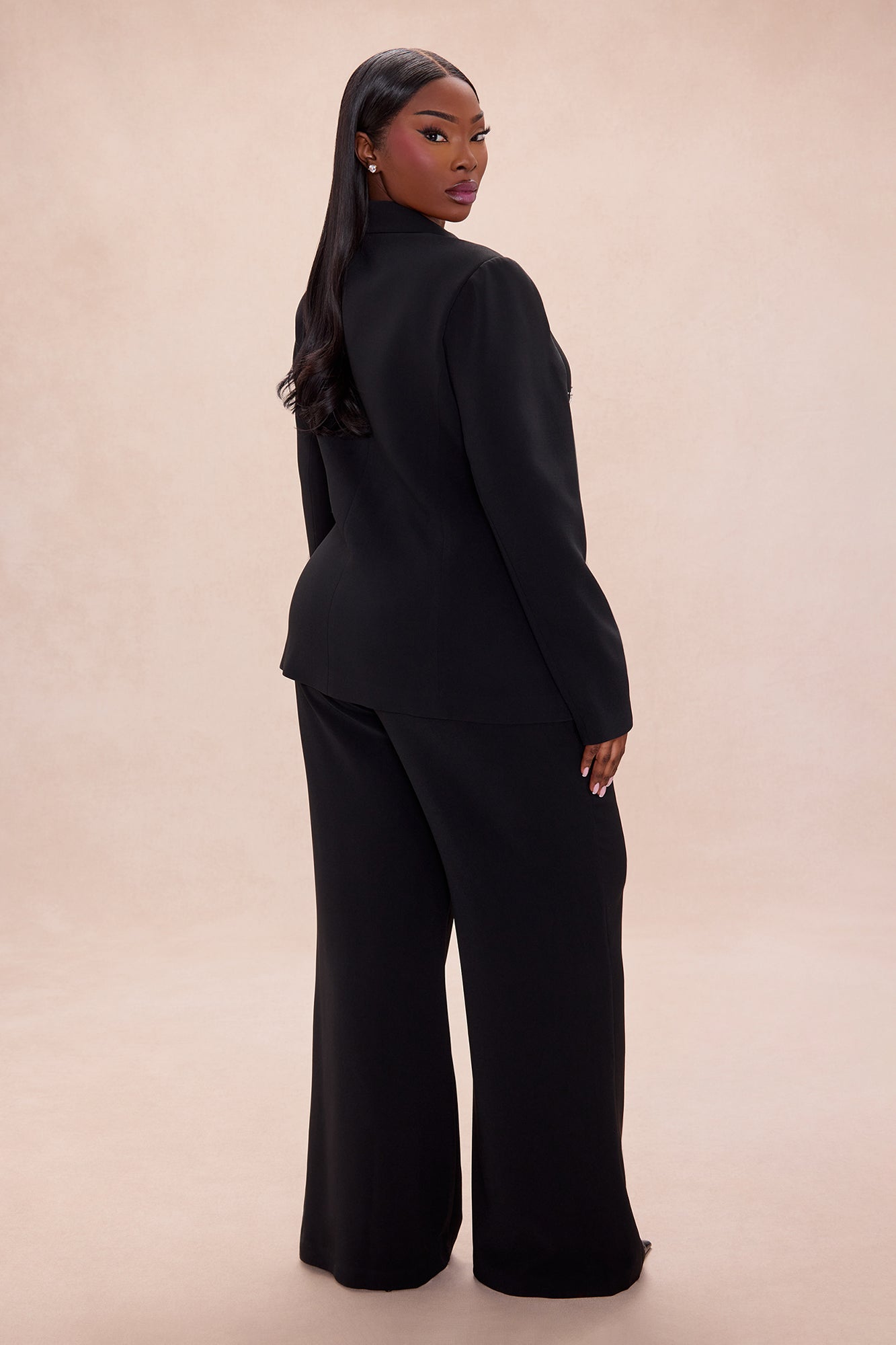 Riley Embellished Blazer Pant Set - Black