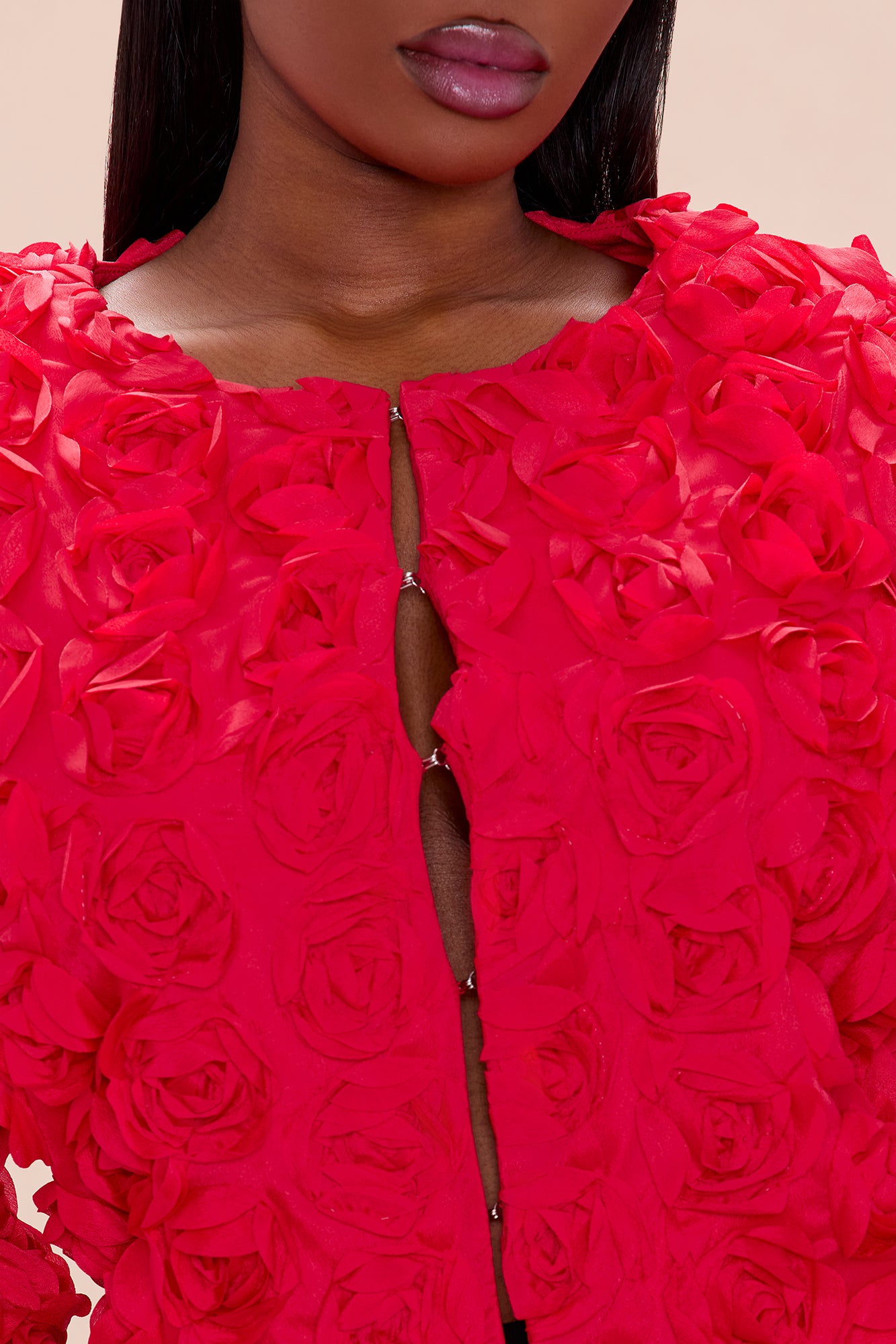 Kimberly Floral Applique Cropped Jacket - Red
