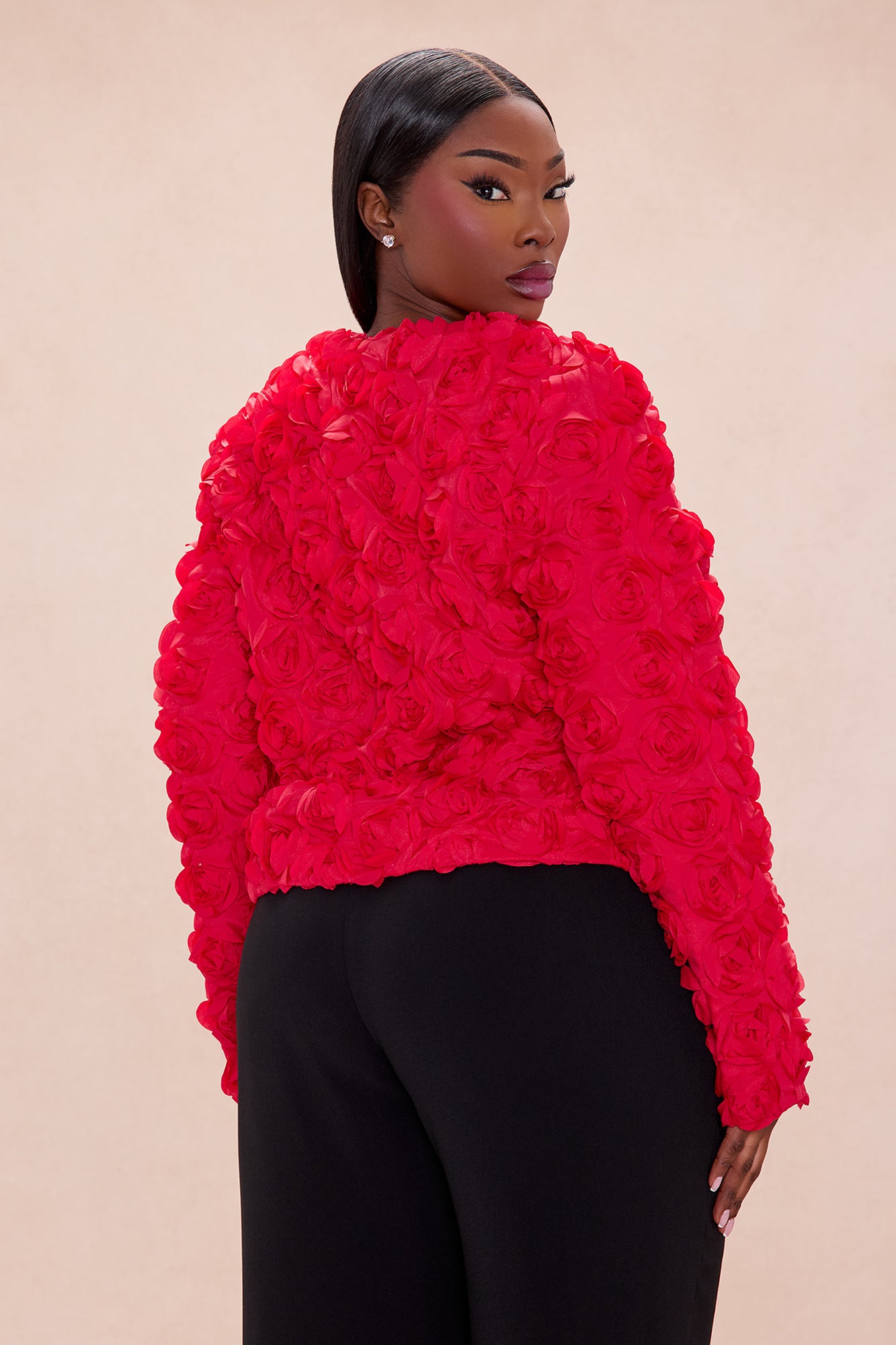 Kimberly Floral Applique Cropped Jacket - Red