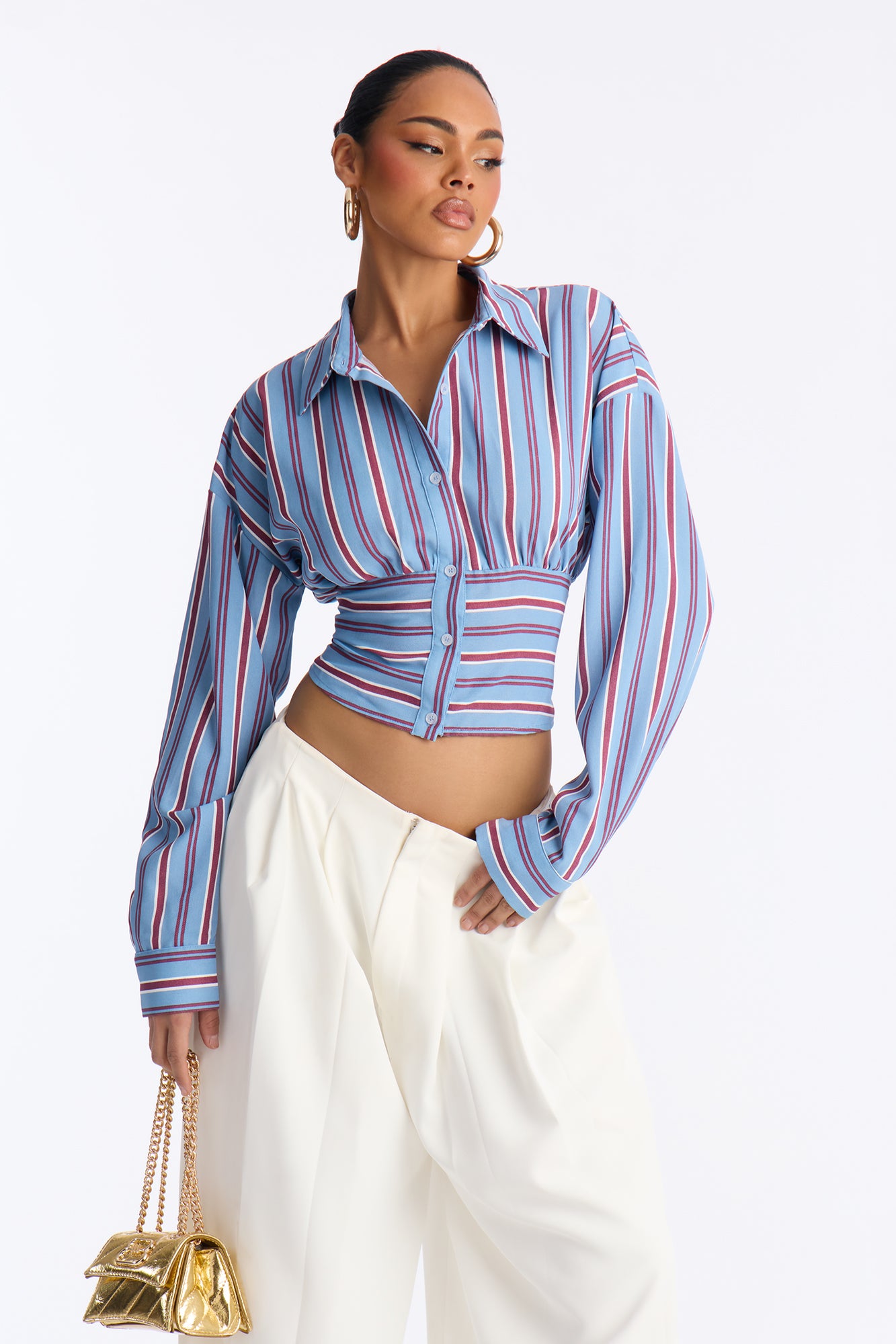 Living In Stripes Cropped Shirt - Blue/combo