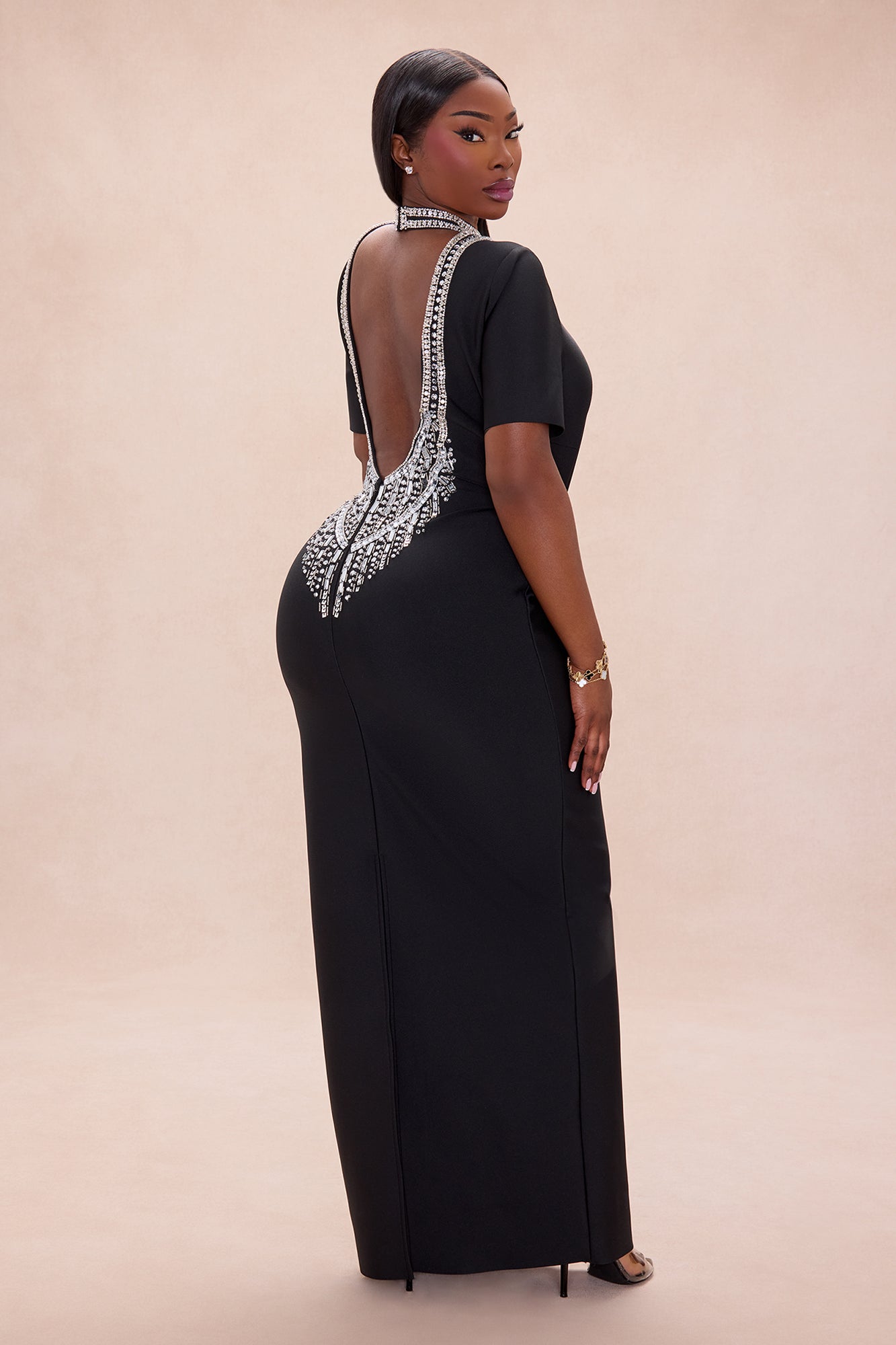 Tatum Backless Rhinestone Bandage Maxi Dress - Black