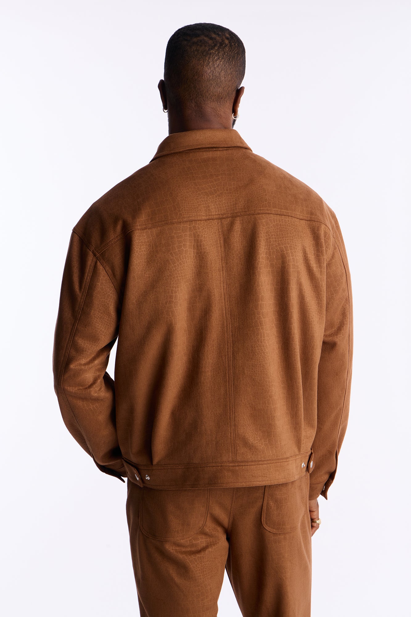Matte Croc Faux Leather Jacket - Brown