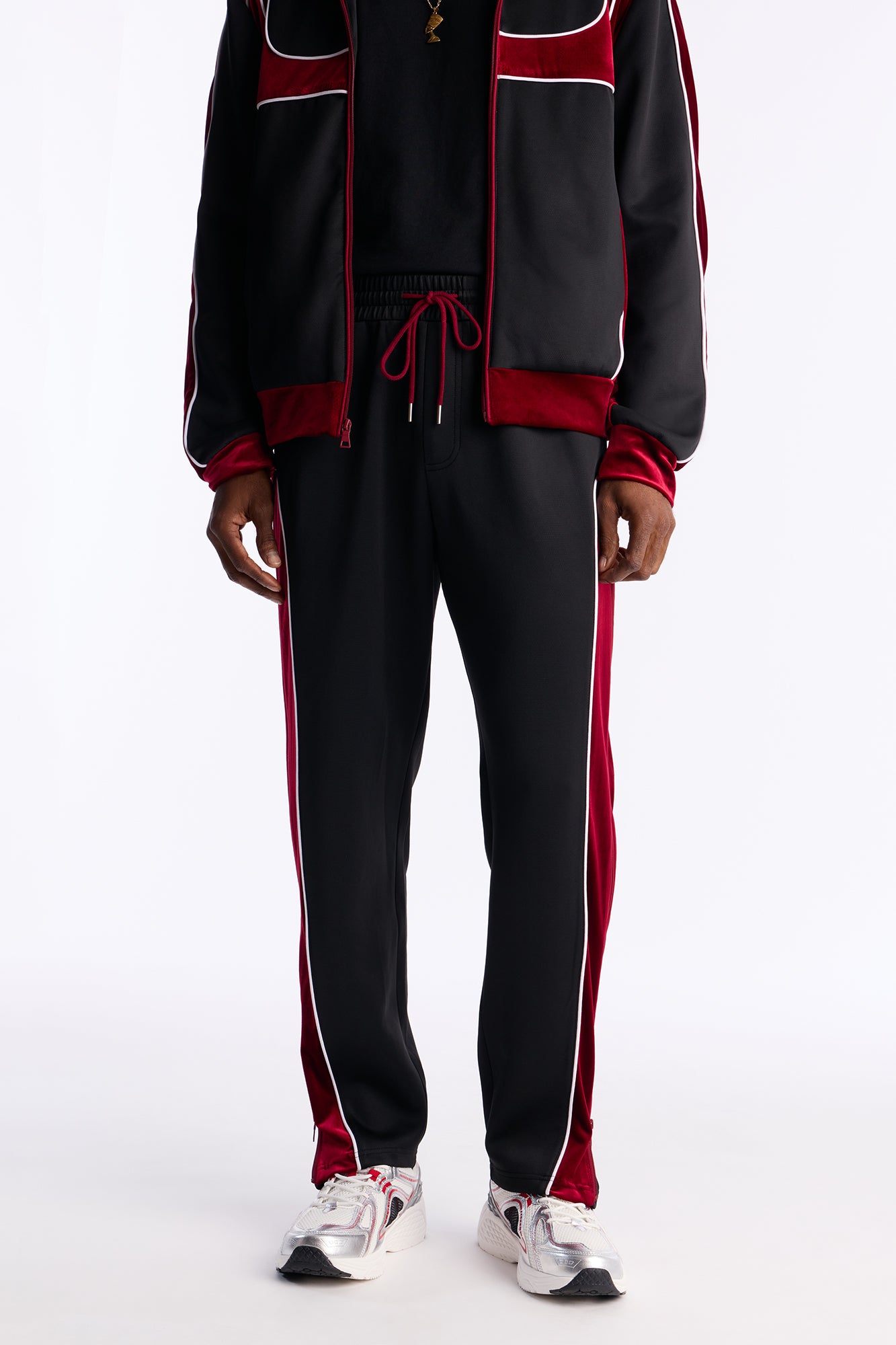 Slim Lexington Velour Side Track Pant - Burgundy