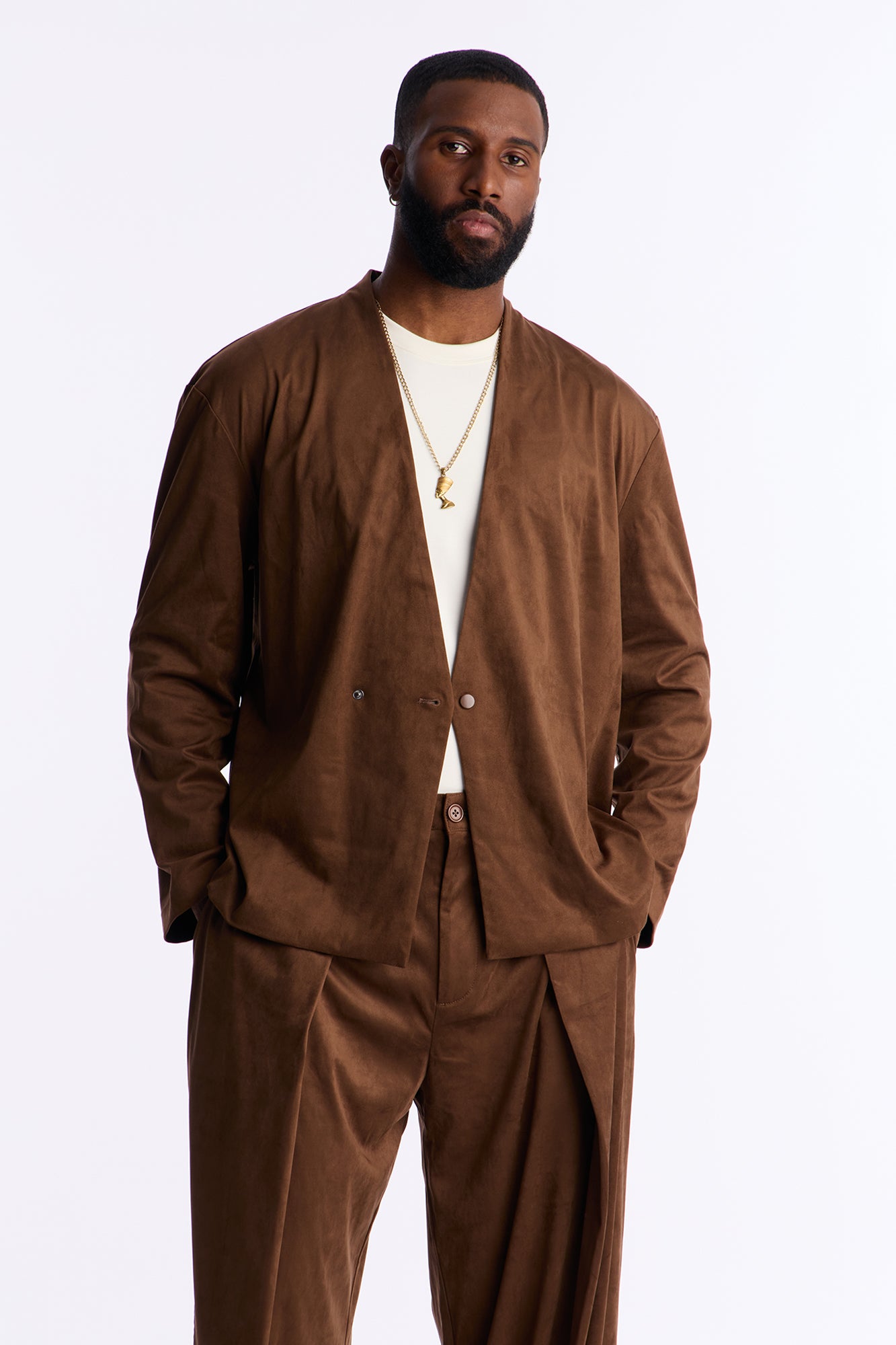 Relaxed New Money Suede Unlined Blazer - Brown
