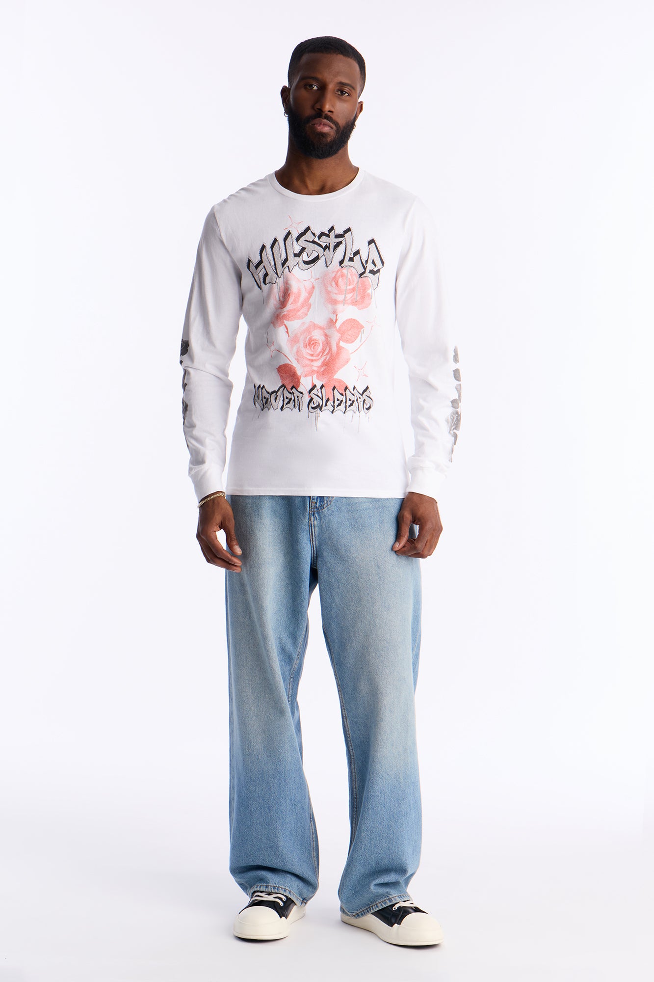 Hustle And Dream Long Sleeve Tee - White